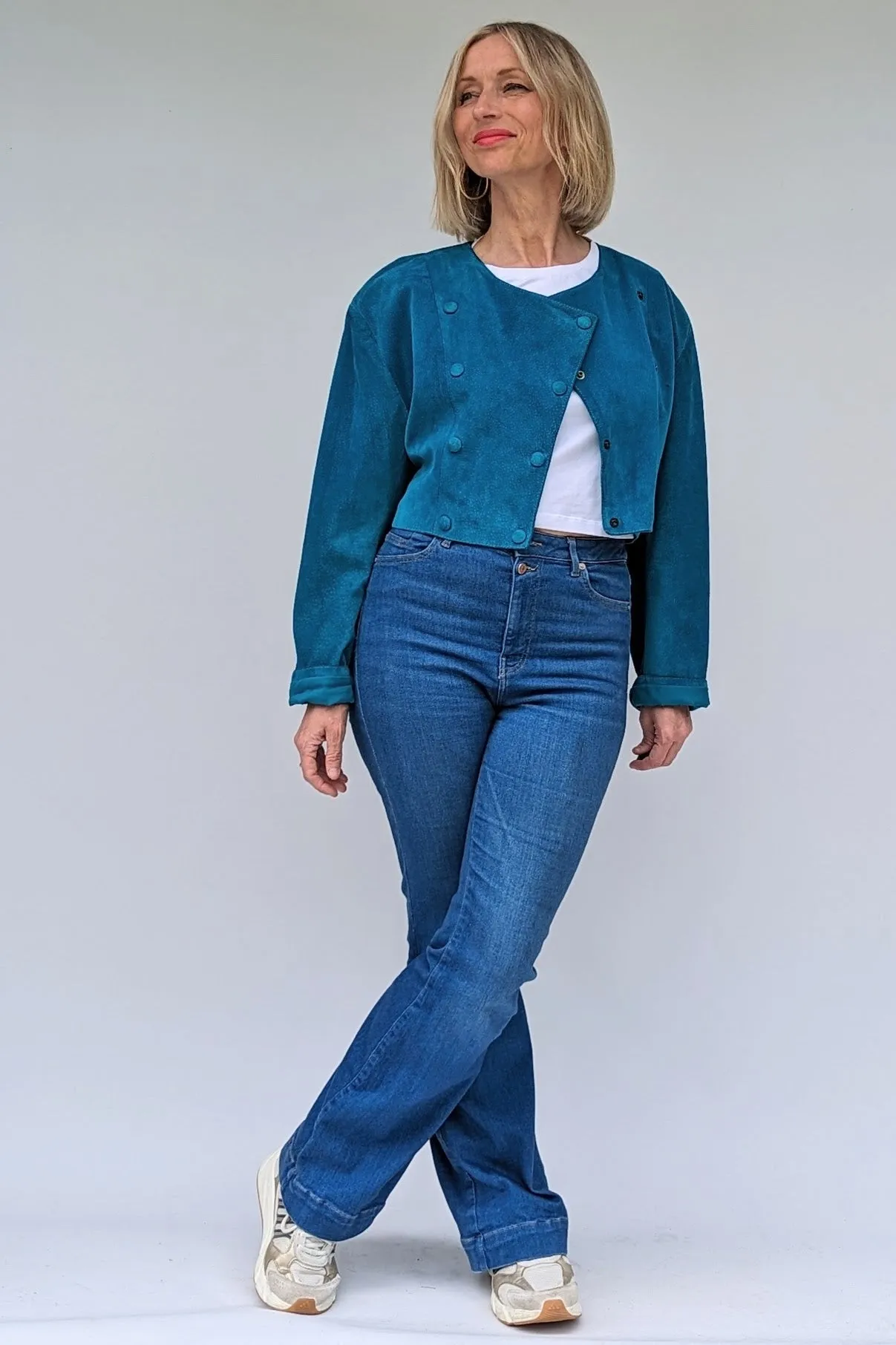 1980's Turquoise Cropped Suede Jacket