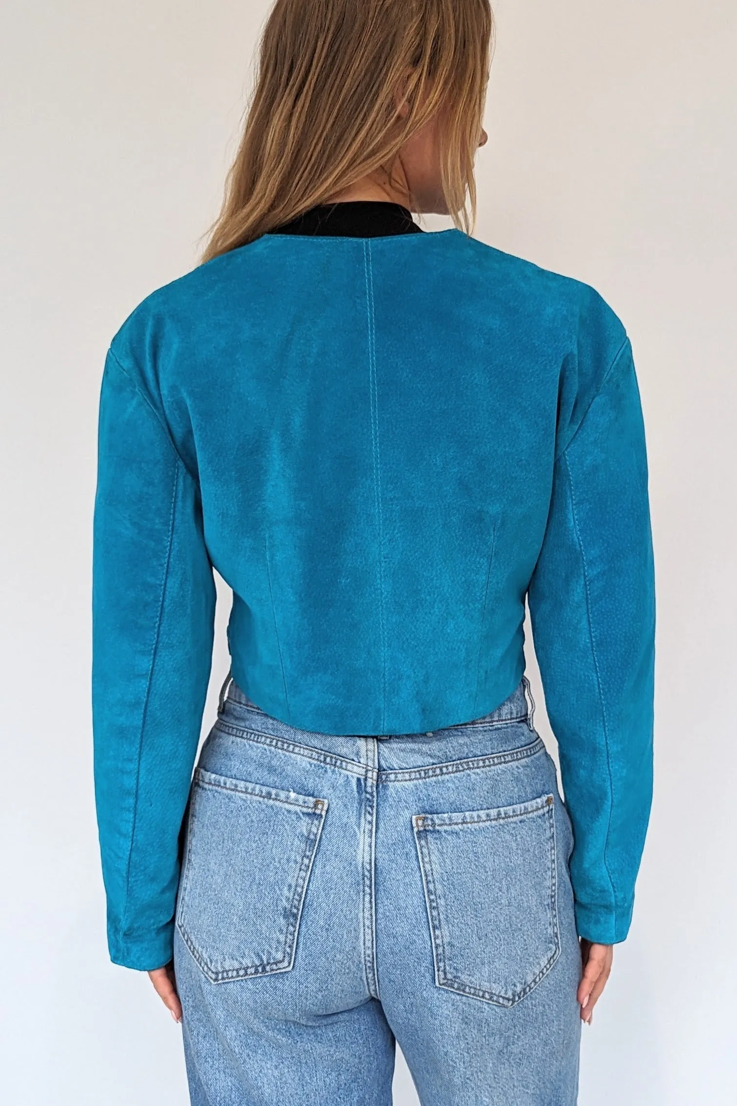 1980's Turquoise Cropped Suede Jacket