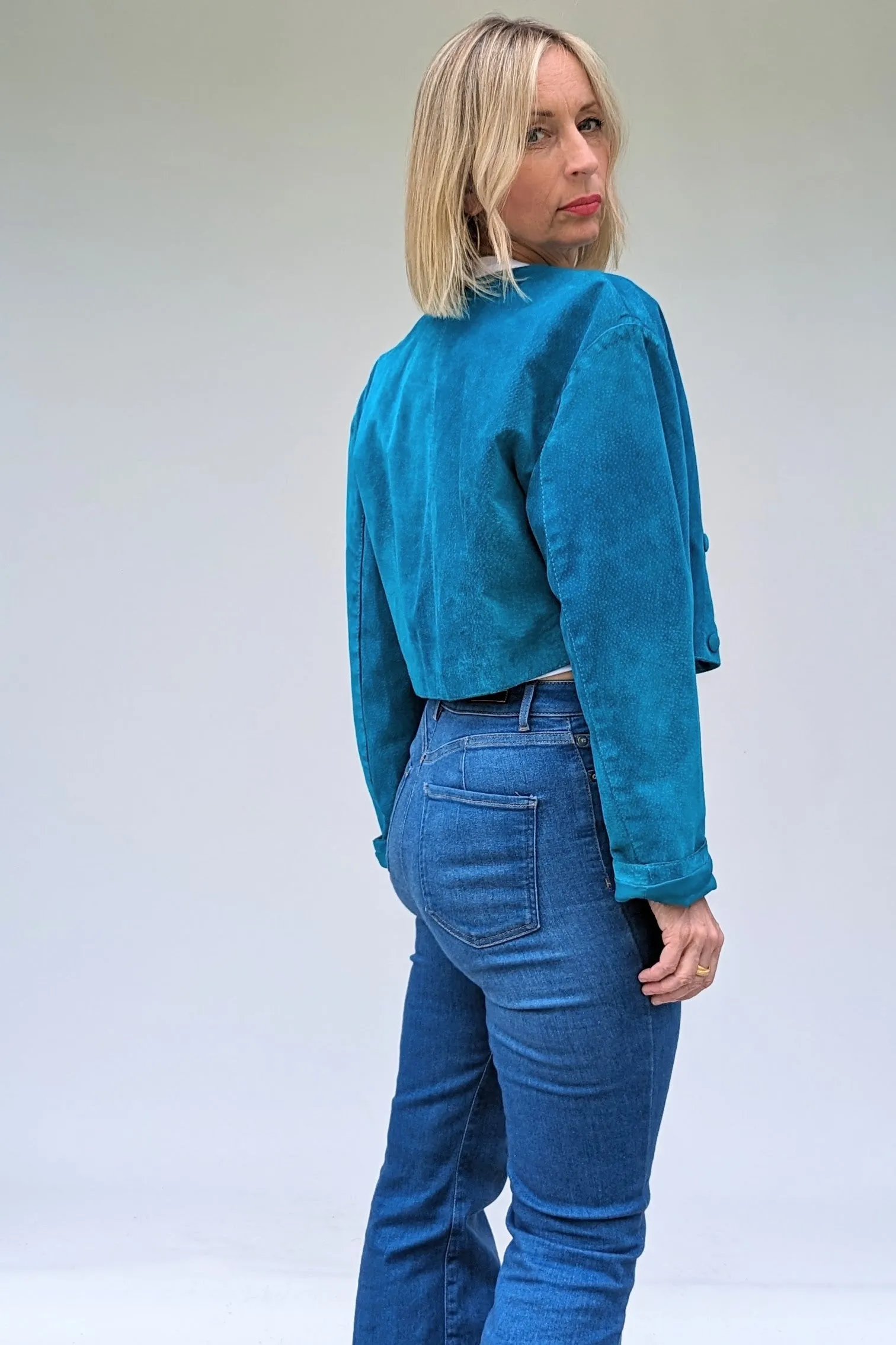 1980's Turquoise Cropped Suede Jacket