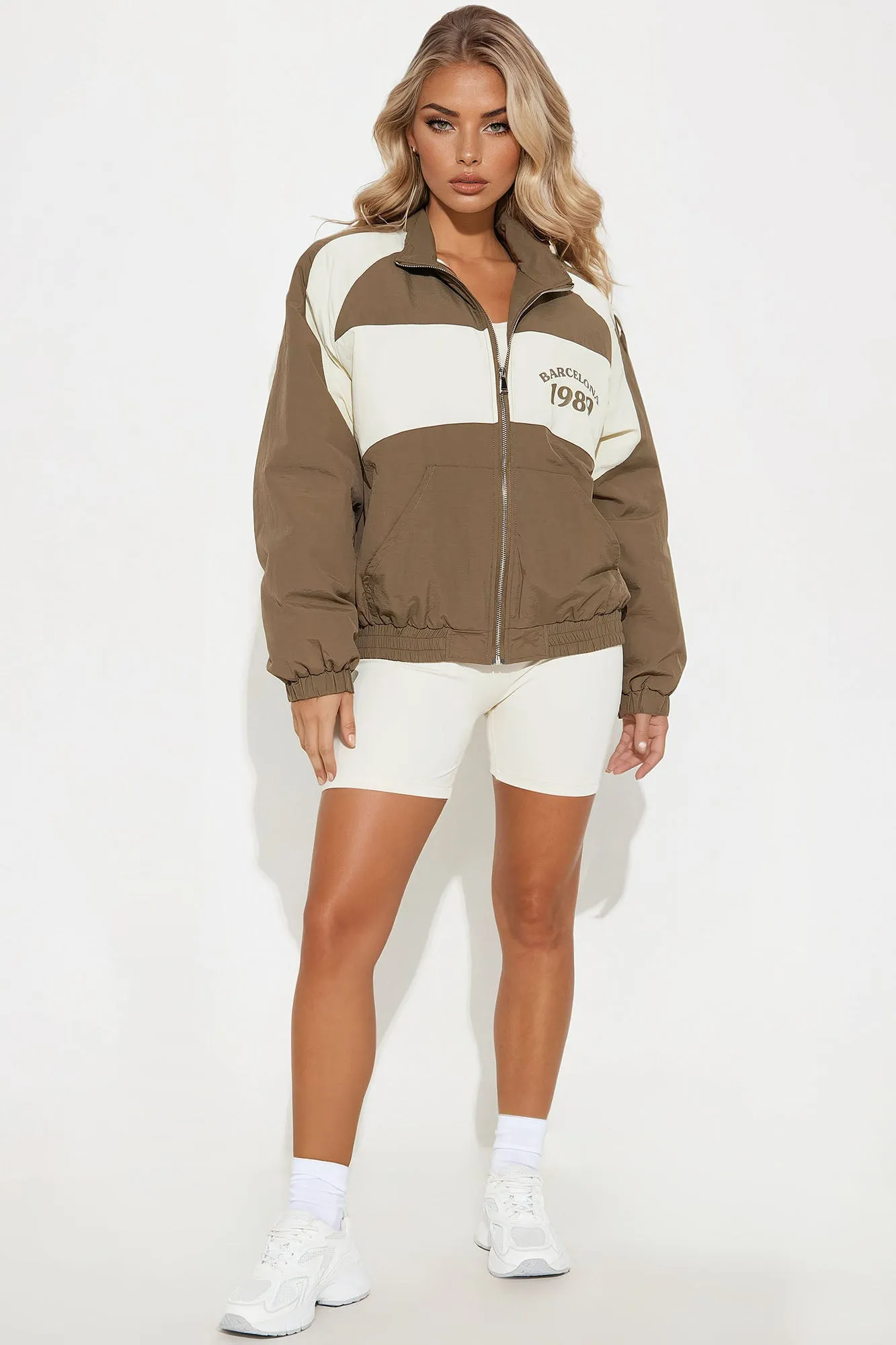 Barcelona Sporty Oversized Windbreaker - Brown/combo