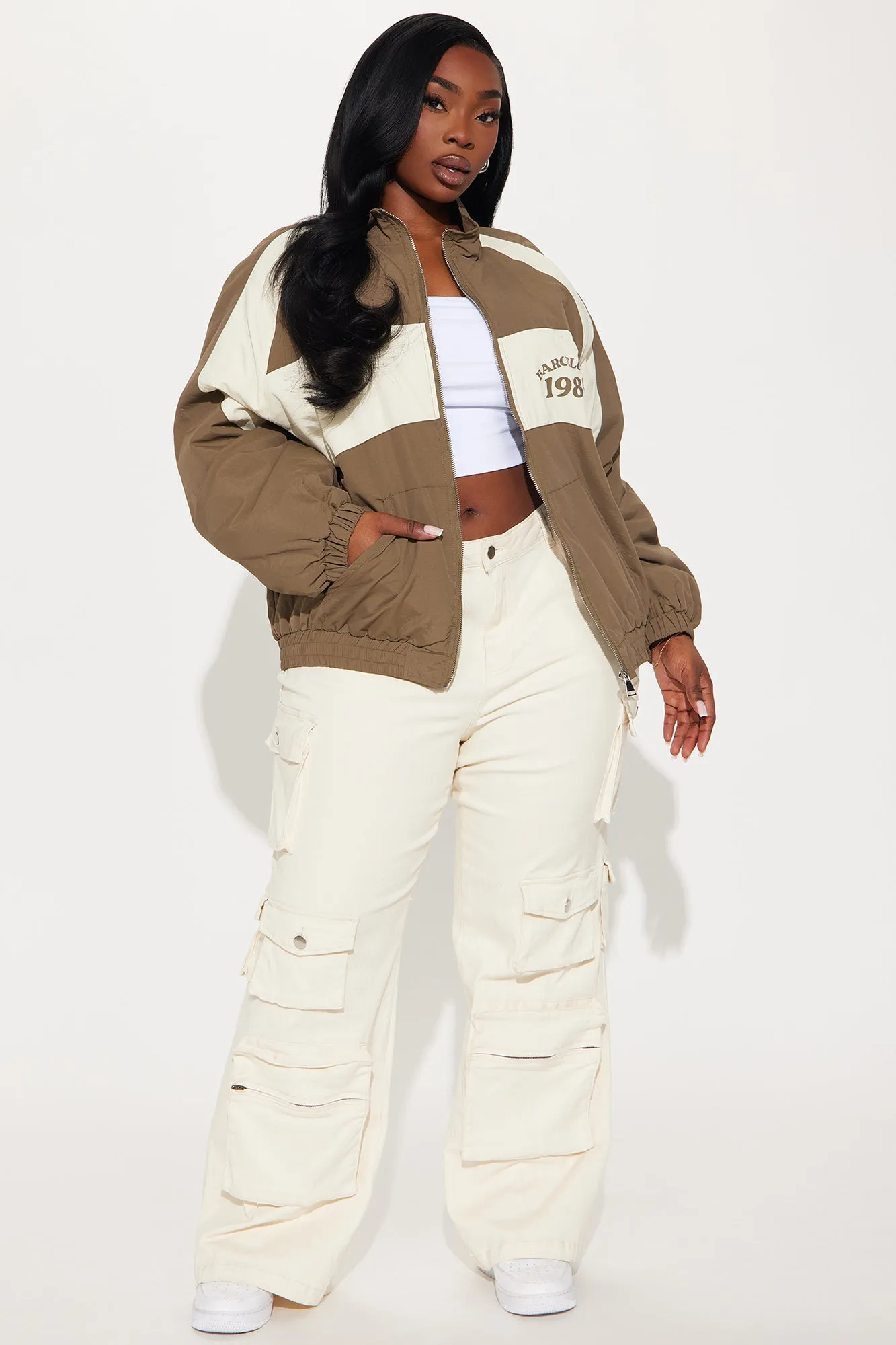 Barcelona Sporty Oversized Windbreaker - Brown/combo
