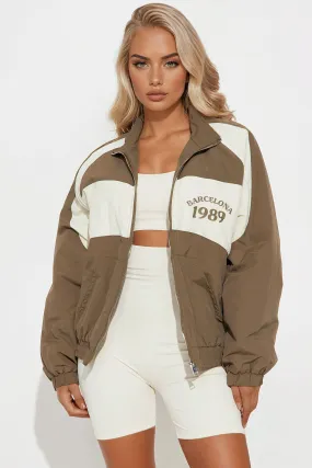 Barcelona Sporty Oversized Windbreaker - Brown/combo