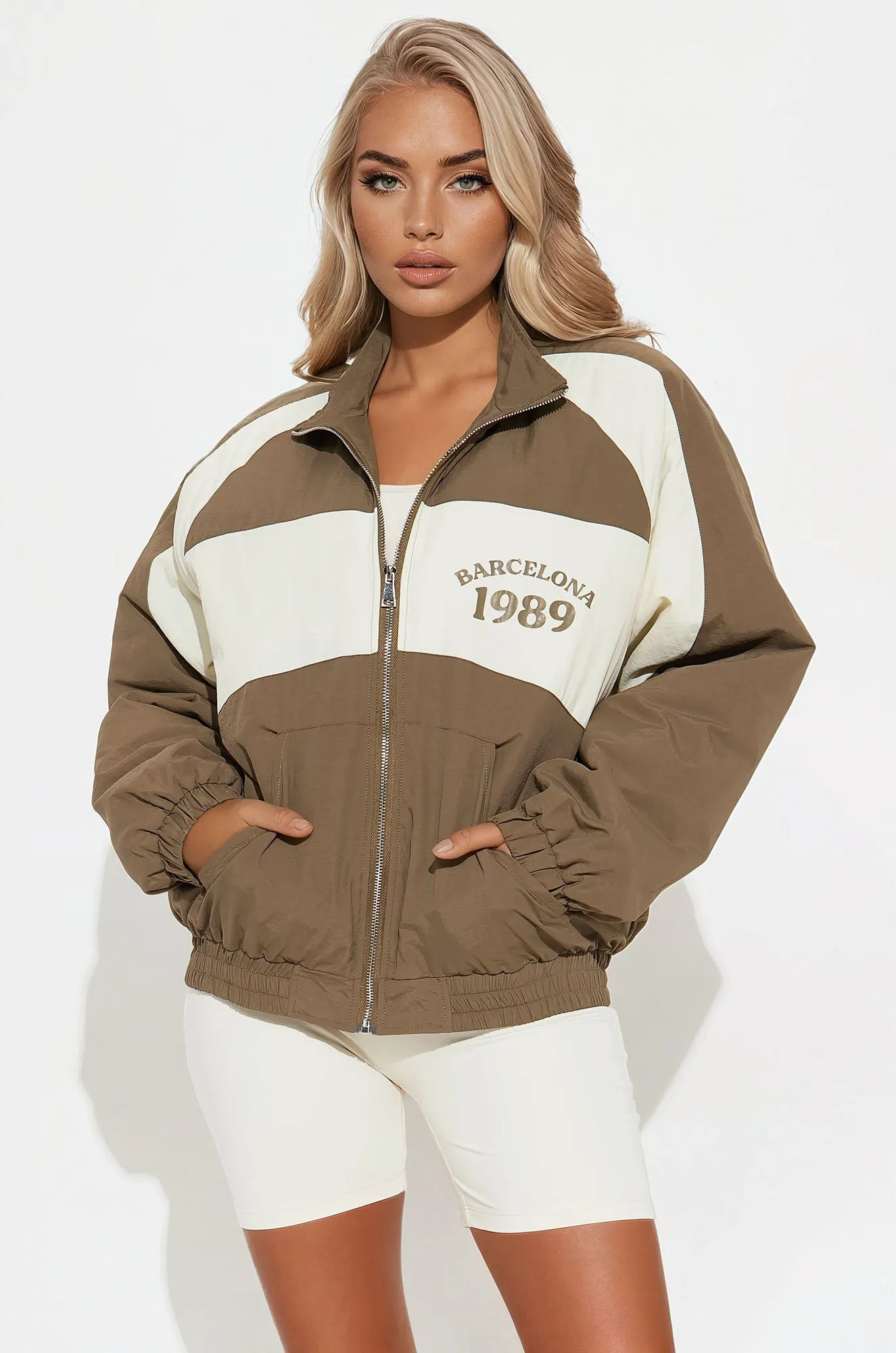 Barcelona Sporty Oversized Windbreaker - Brown/combo