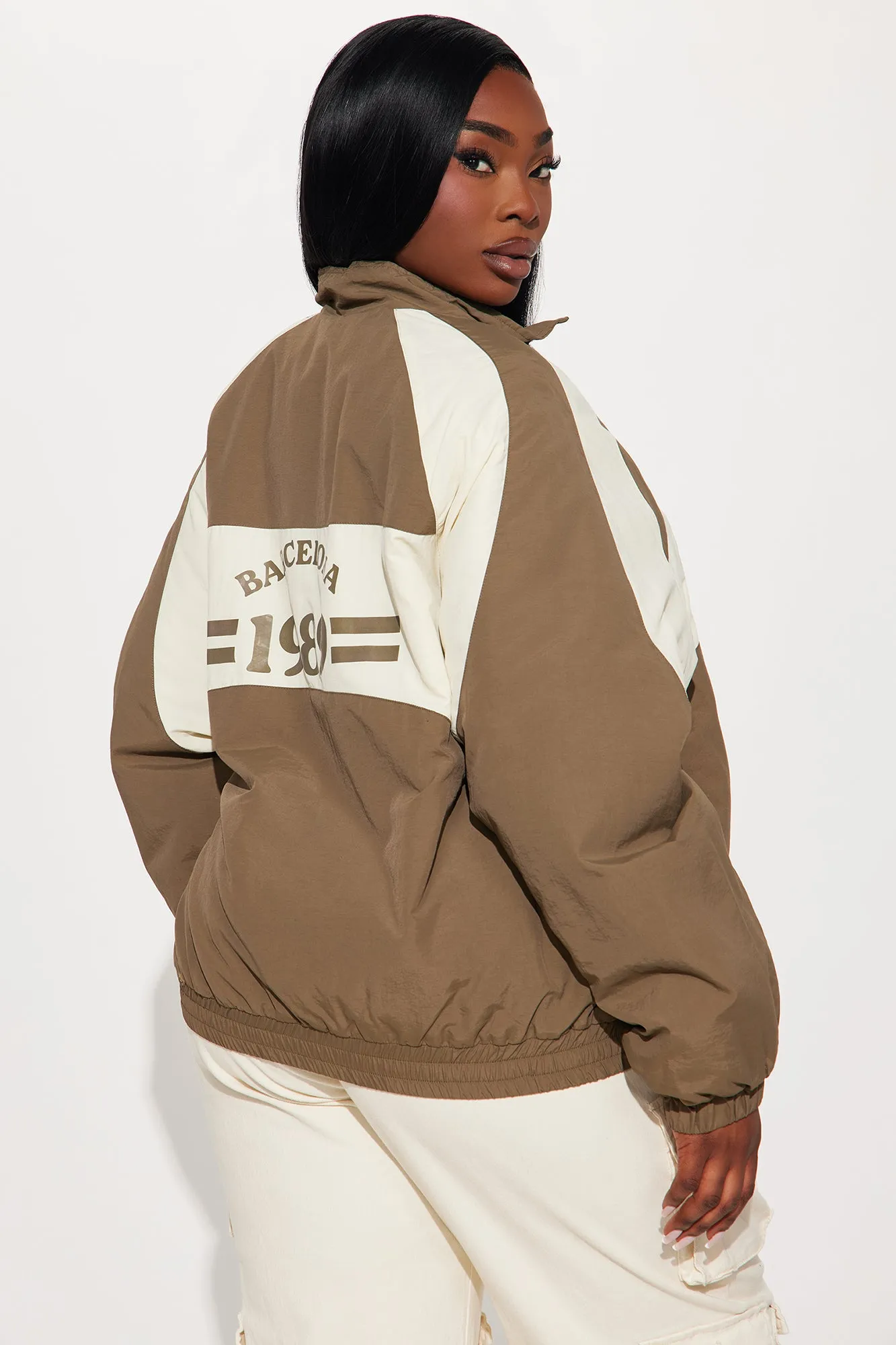 Barcelona Sporty Oversized Windbreaker - Brown/combo