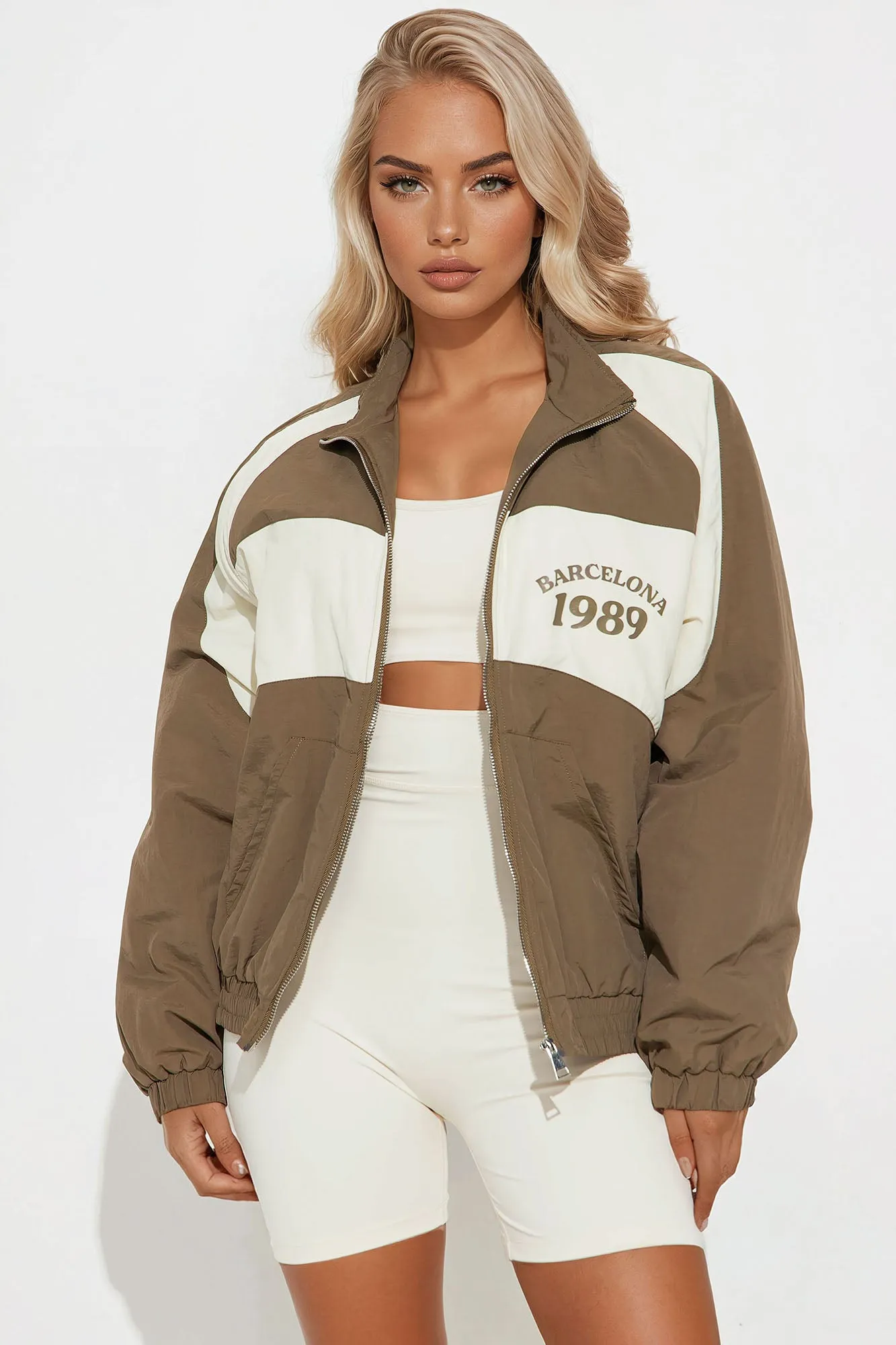 Barcelona Sporty Oversized Windbreaker - Brown/combo