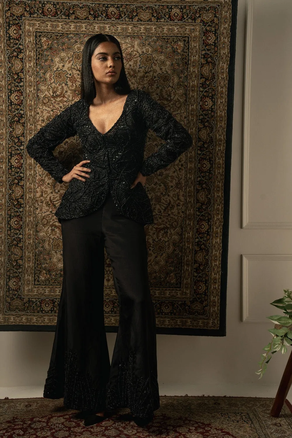 Black Organza Kurta and Silk Palazzo Pants