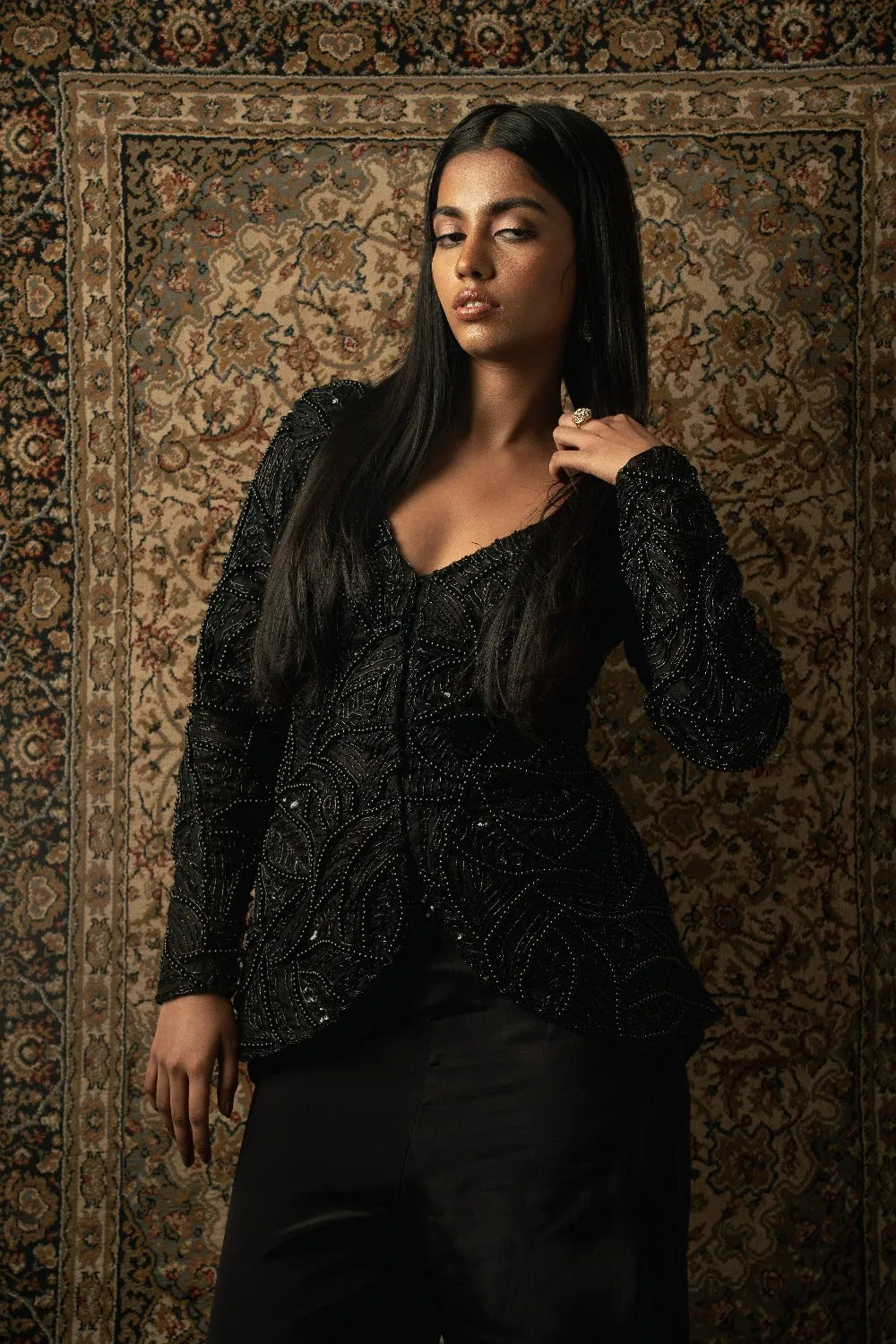 Black Organza Kurta and Silk Palazzo Pants