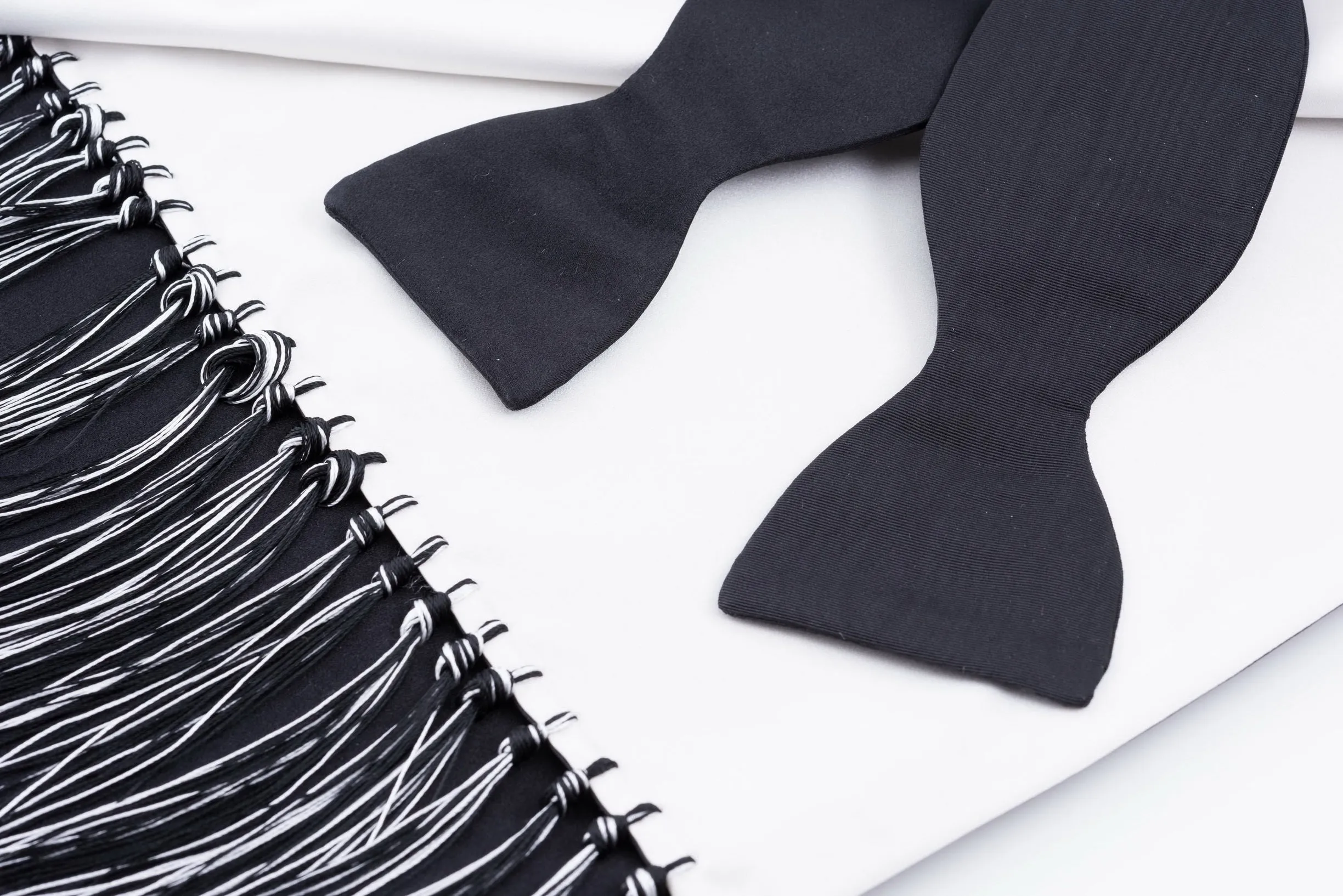 Black Single End Silk Moiré Bow Tie