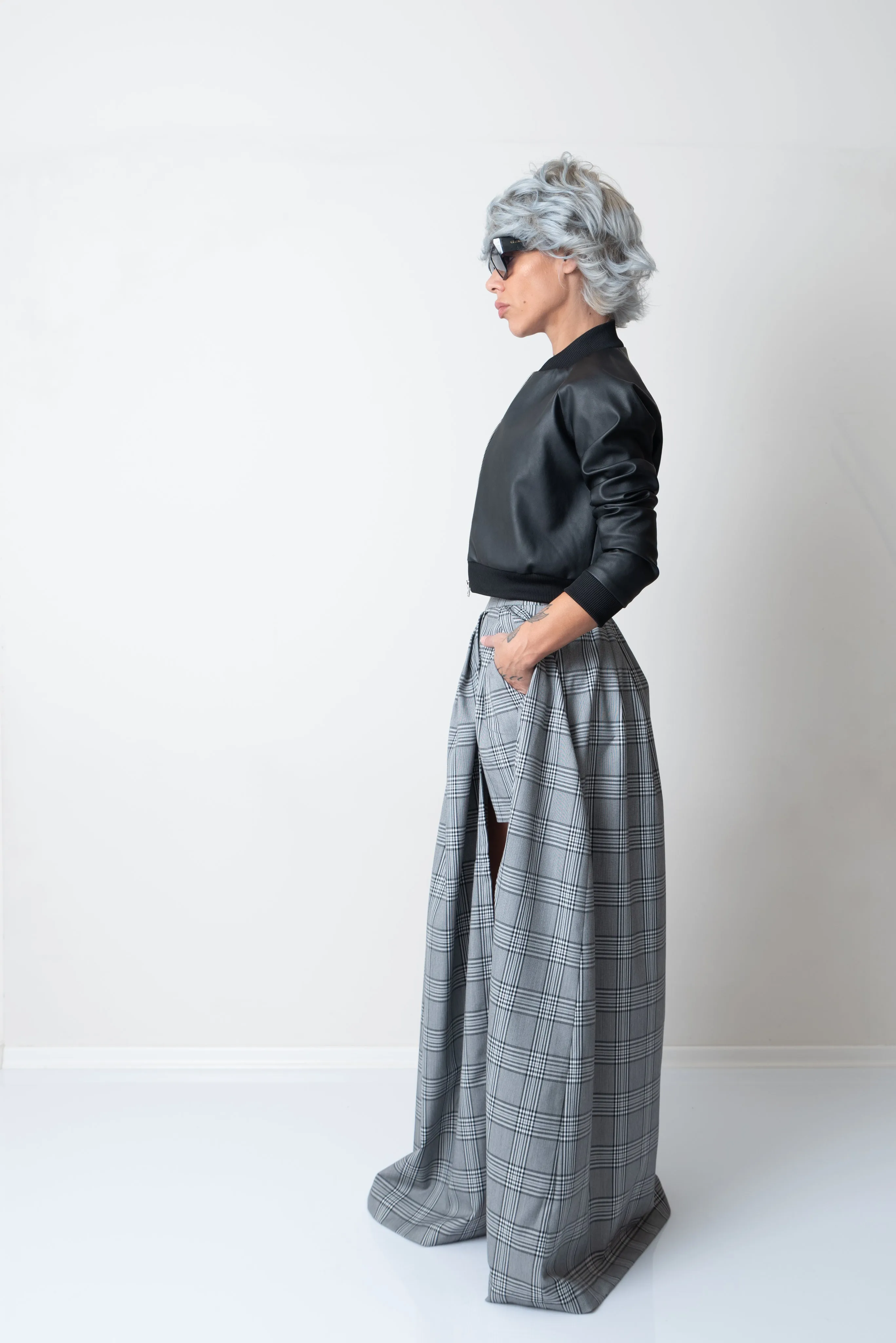 Cropped Vegan Leather Bomber Jacket