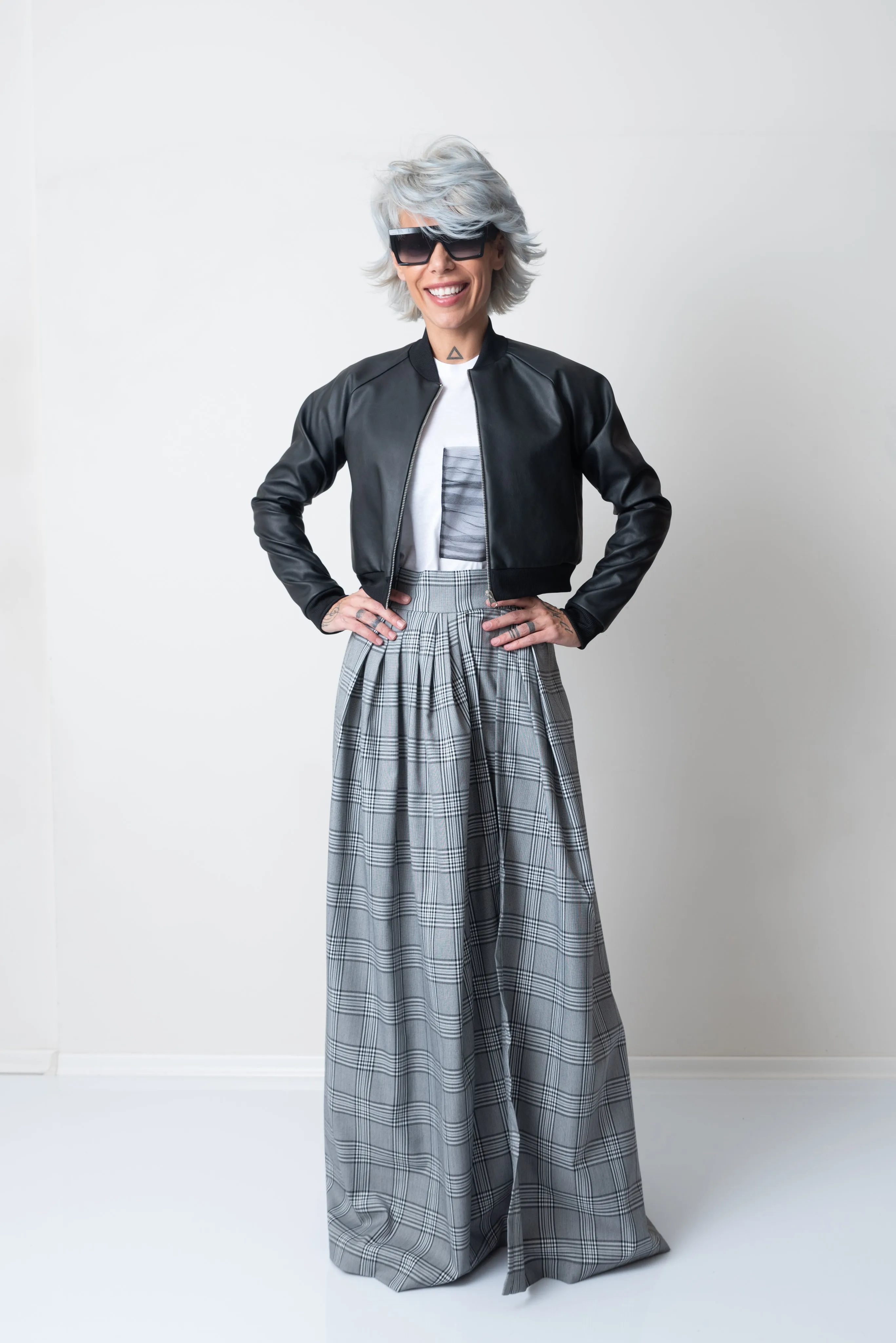 Cropped Vegan Leather Bomber Jacket