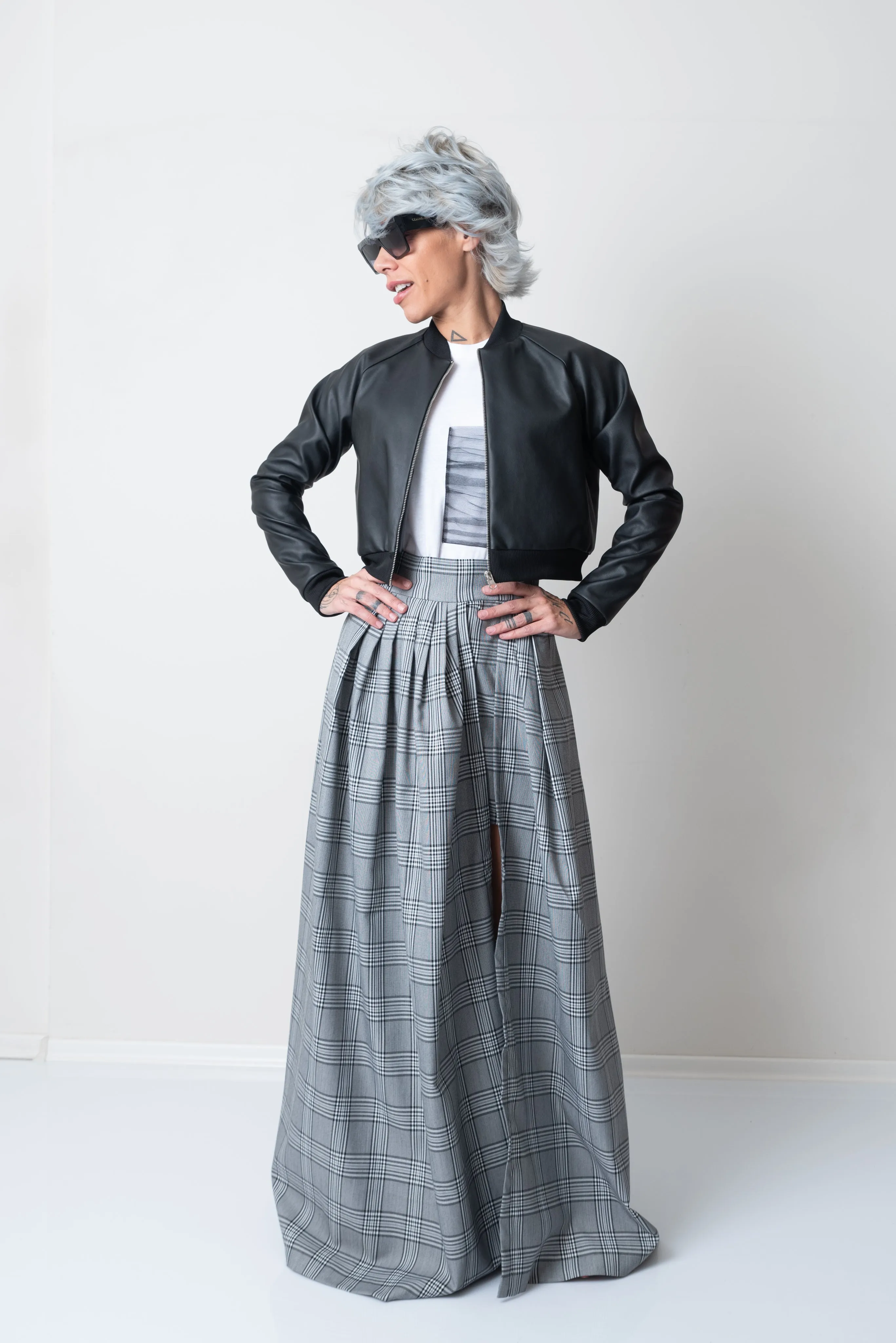 Cropped Vegan Leather Bomber Jacket