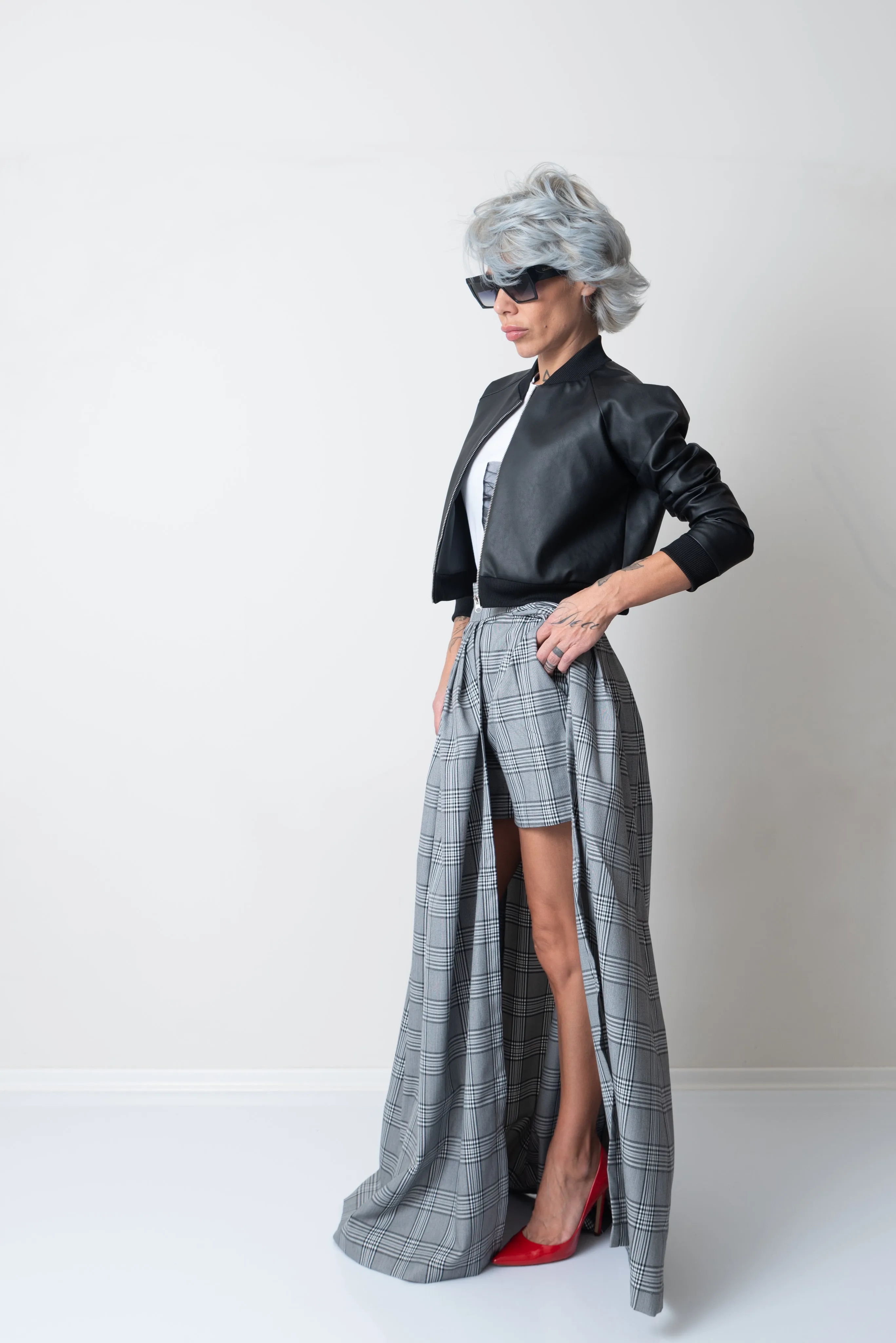 Cropped Vegan Leather Bomber Jacket