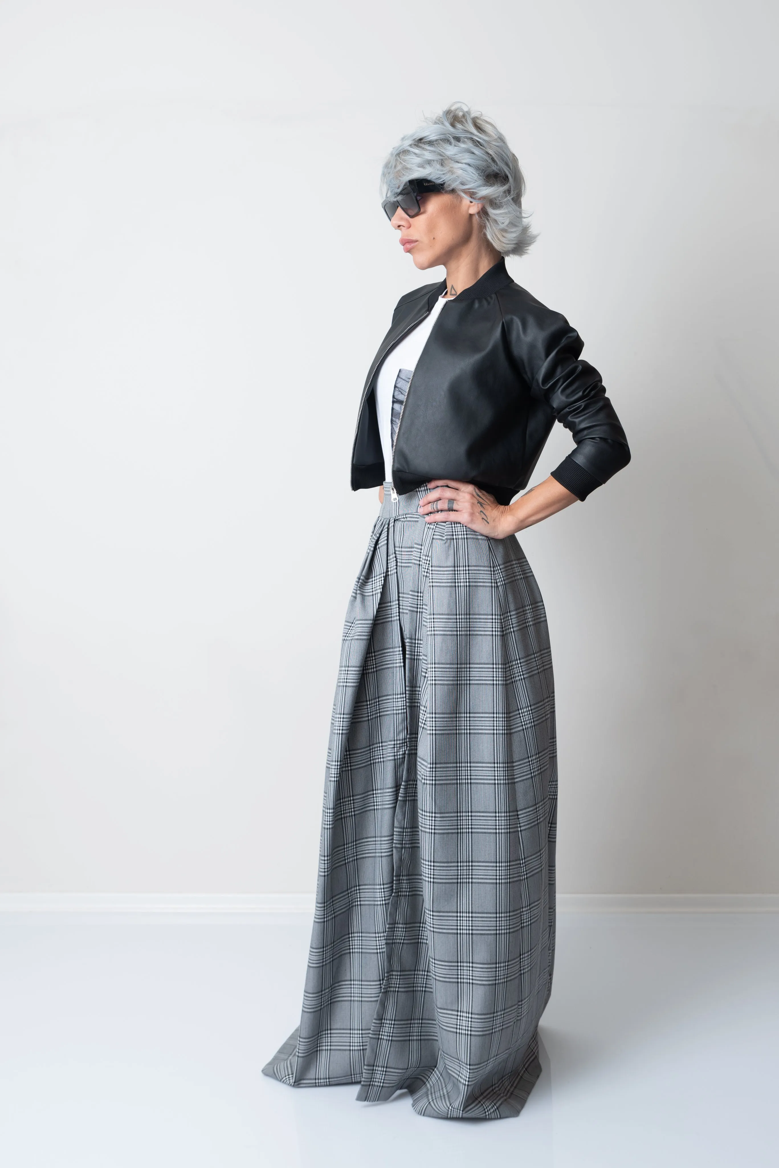 Cropped Vegan Leather Bomber Jacket