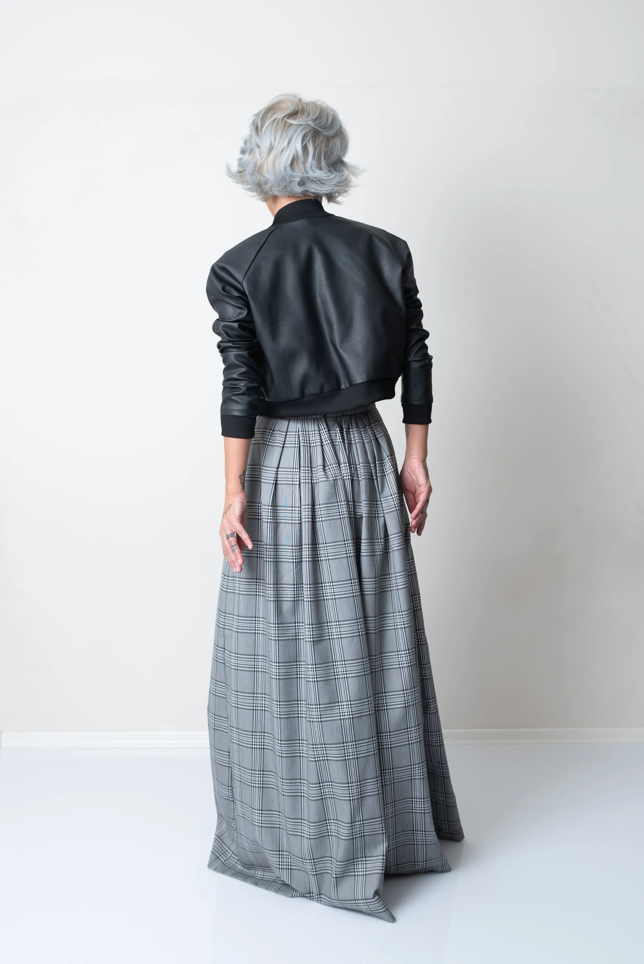 Cropped Vegan Leather Bomber Jacket