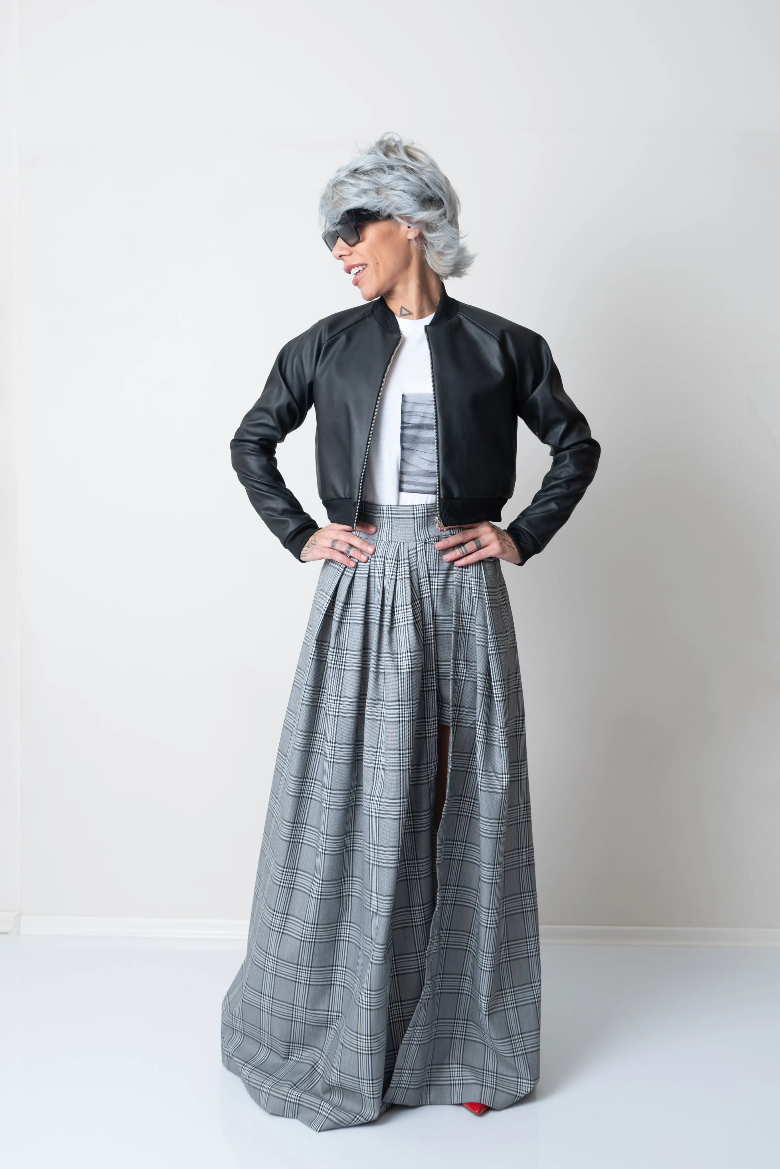 Cropped Vegan Leather Bomber Jacket