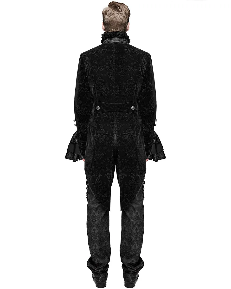 Devil Fashion Athanasius Mens Gothic Tailcoat Jacket - Black Damask