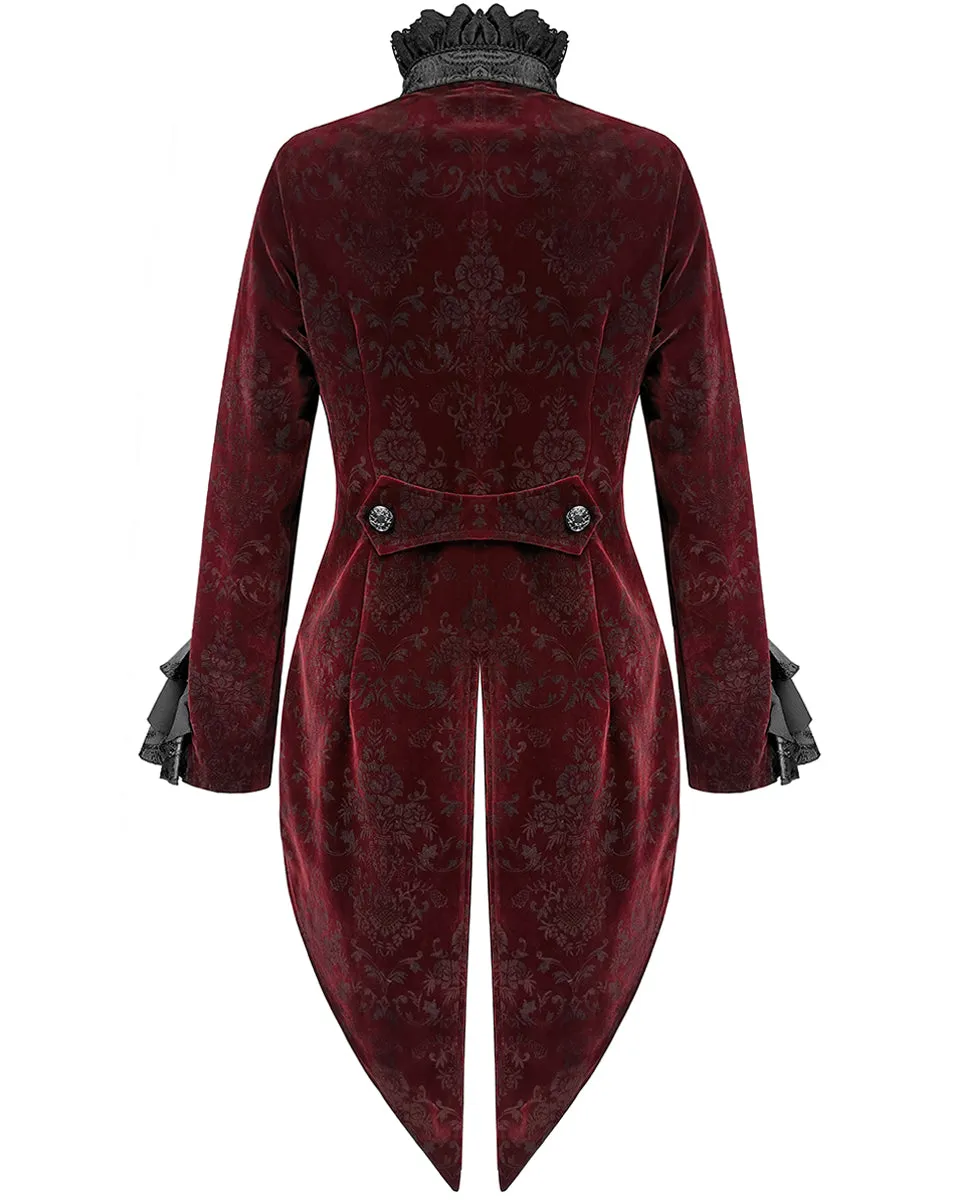 Devil Fashion Athanasius Womens Gothic Tailcoat Jacket - Red & Black Damask