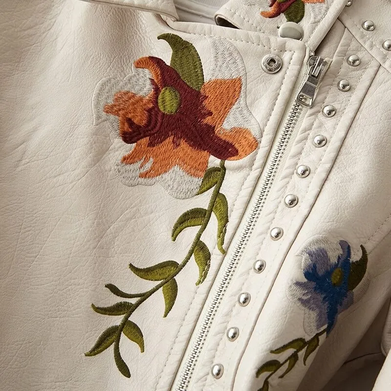 Embroidered Fuax Leather Jacket
