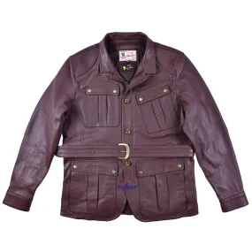 FiveStar Leather Men's Mid Length Safari Jacket Real Goatskin Leather