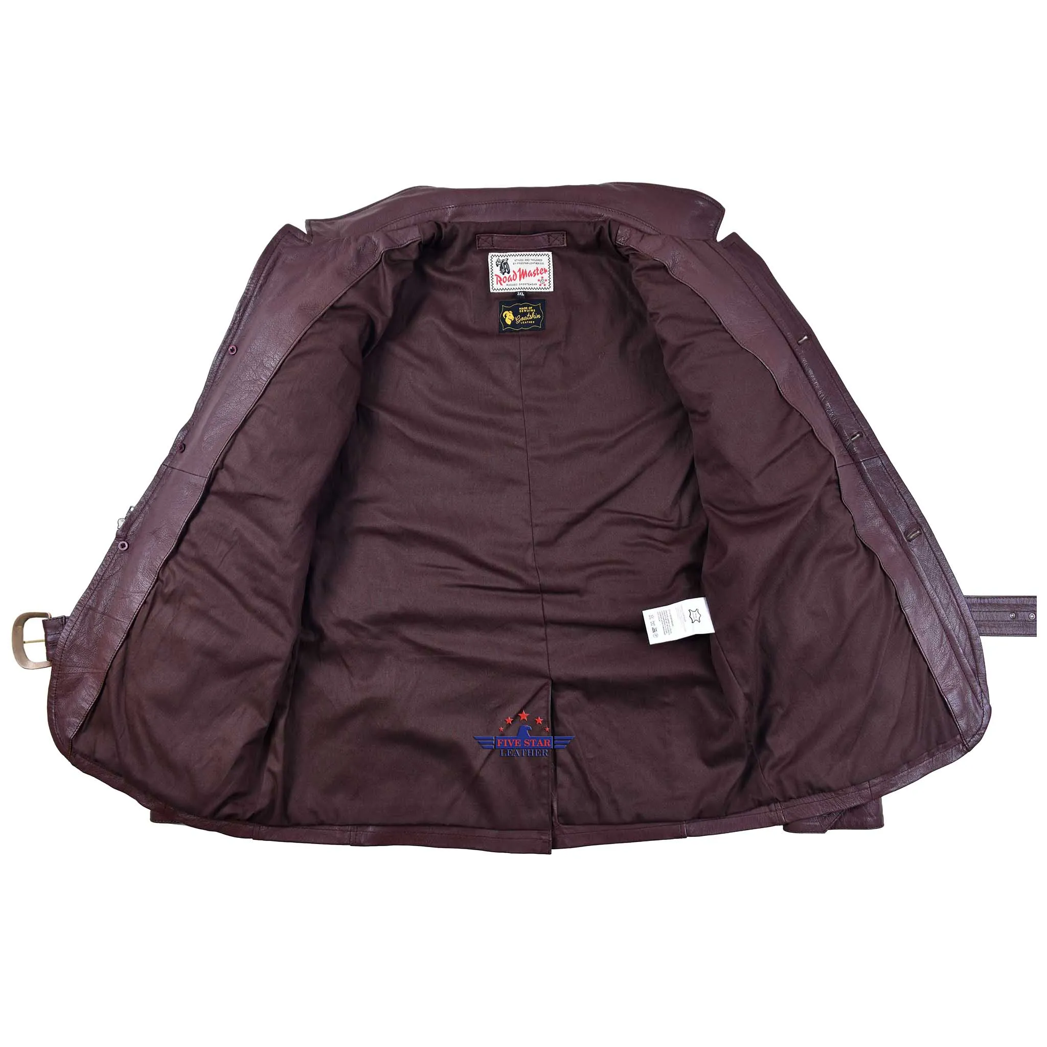FiveStar Leather Men's Mid Length Safari Jacket Real Goatskin Leather