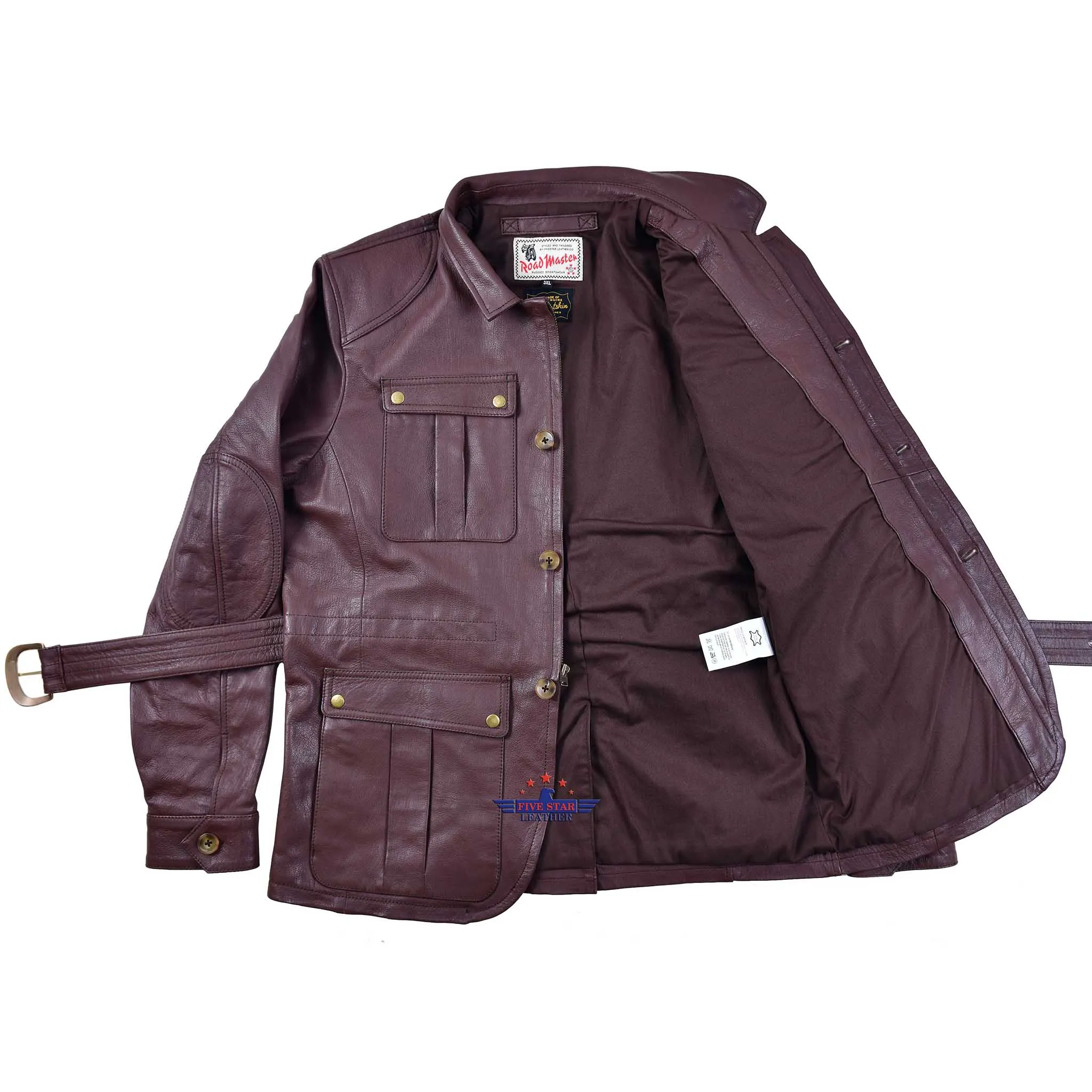 FiveStar Leather Men's Mid Length Safari Jacket Real Goatskin Leather