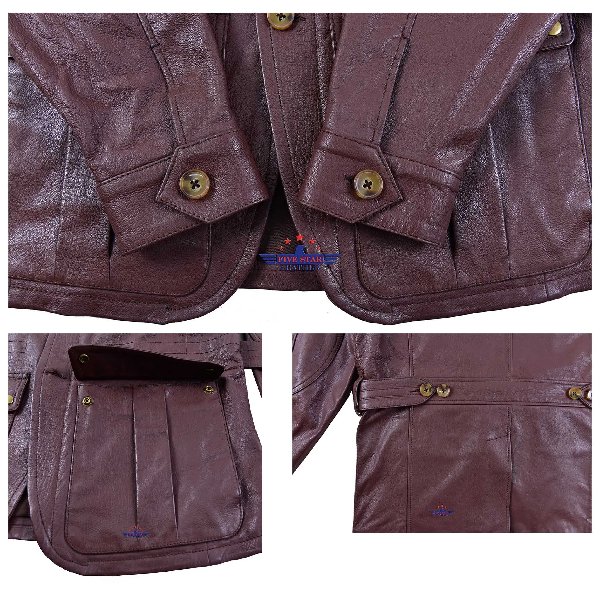 FiveStar Leather Men's Mid Length Safari Jacket Real Goatskin Leather