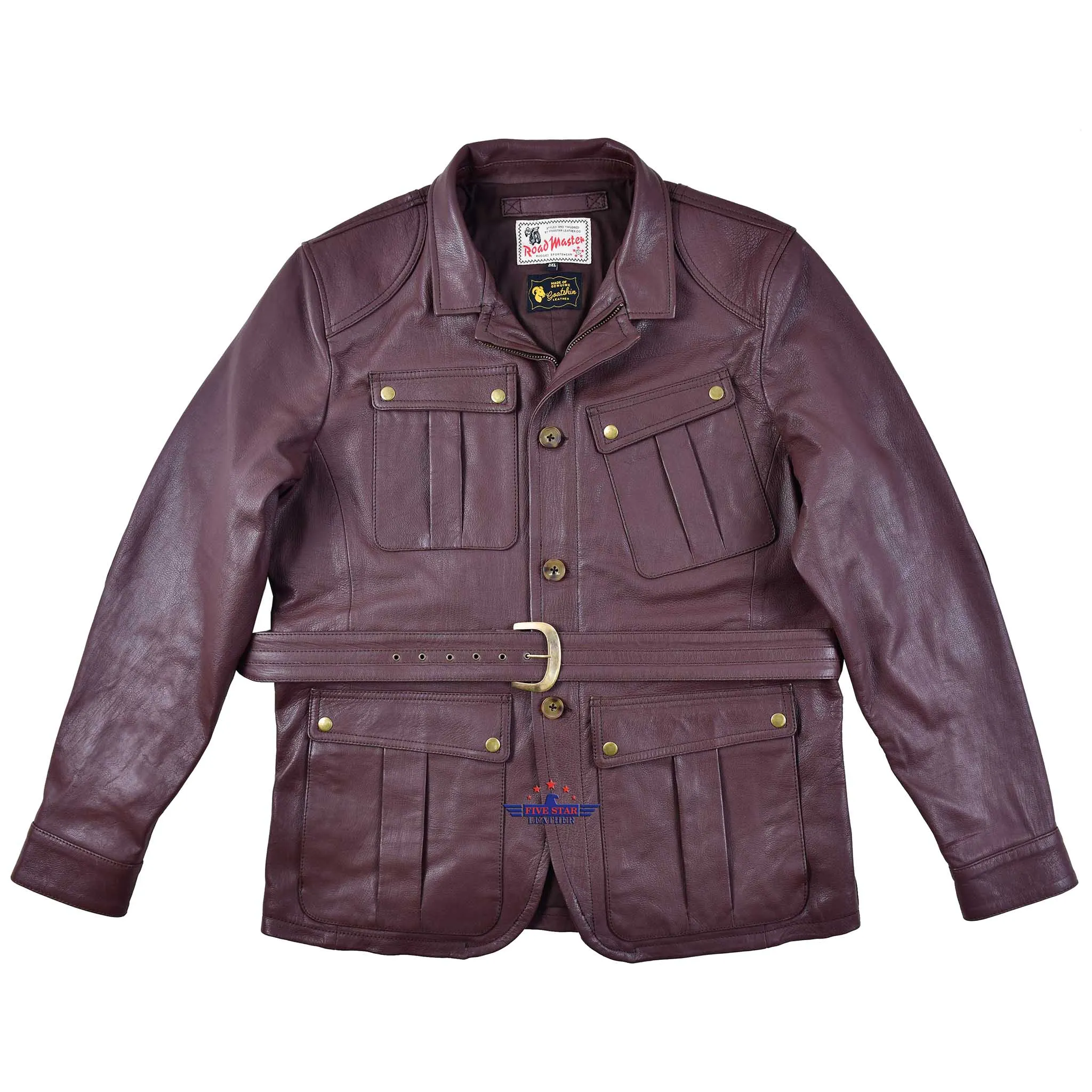 FiveStar Leather Men's Mid Length Safari Jacket Real Goatskin Leather
