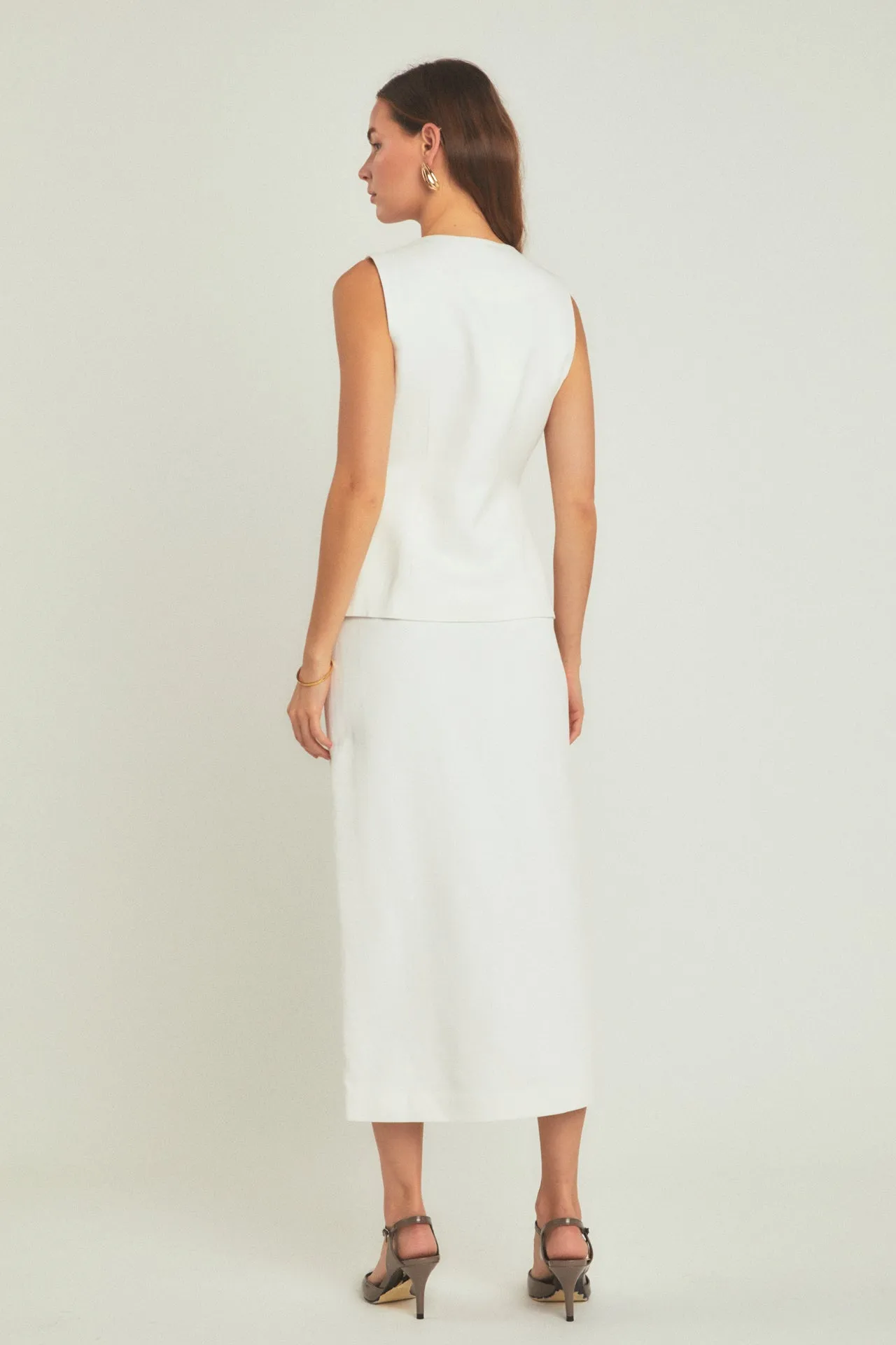 Front Slit Linen Maxi Skirt