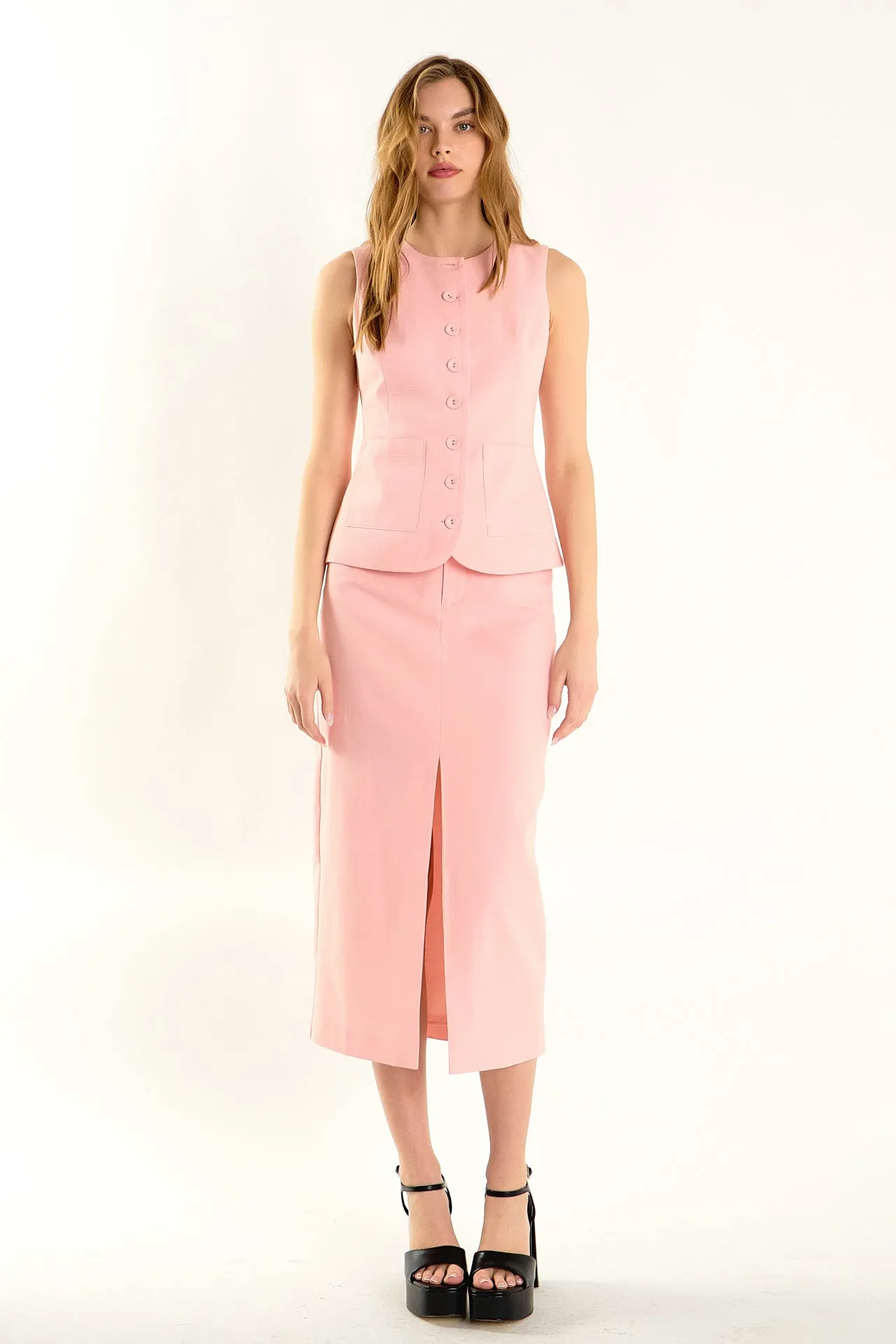 Front Slit Linen Maxi Skirt