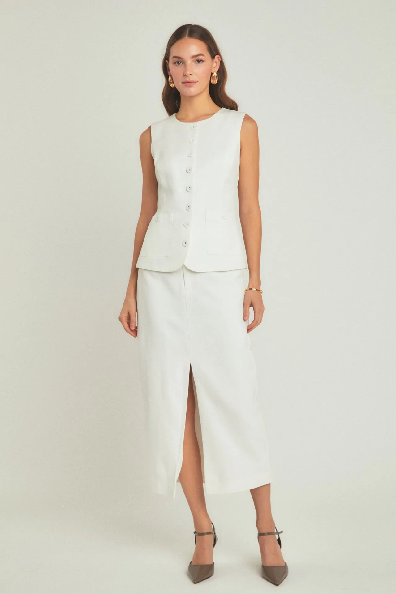 Front Slit Linen Maxi Skirt