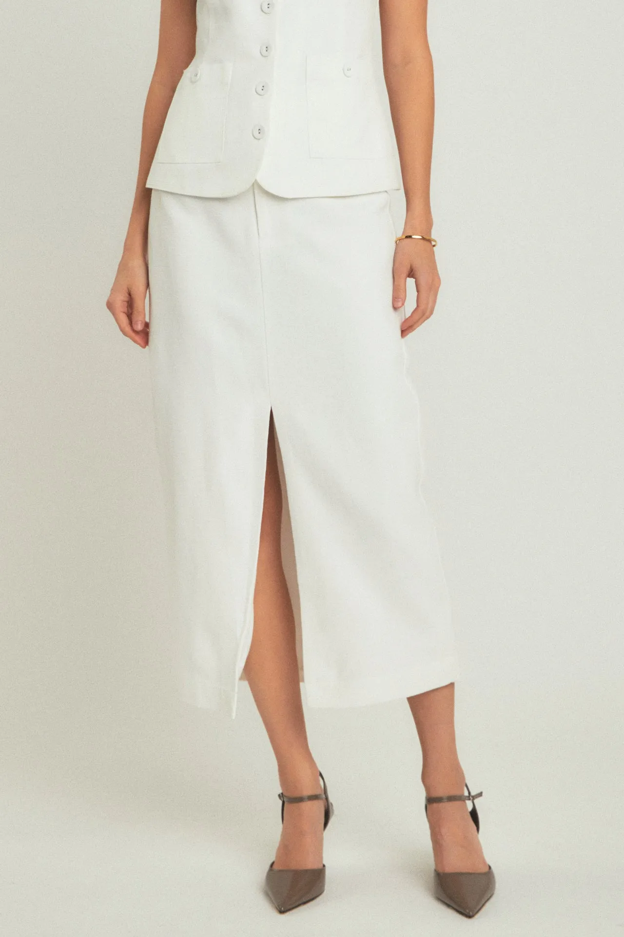 Front Slit Linen Maxi Skirt