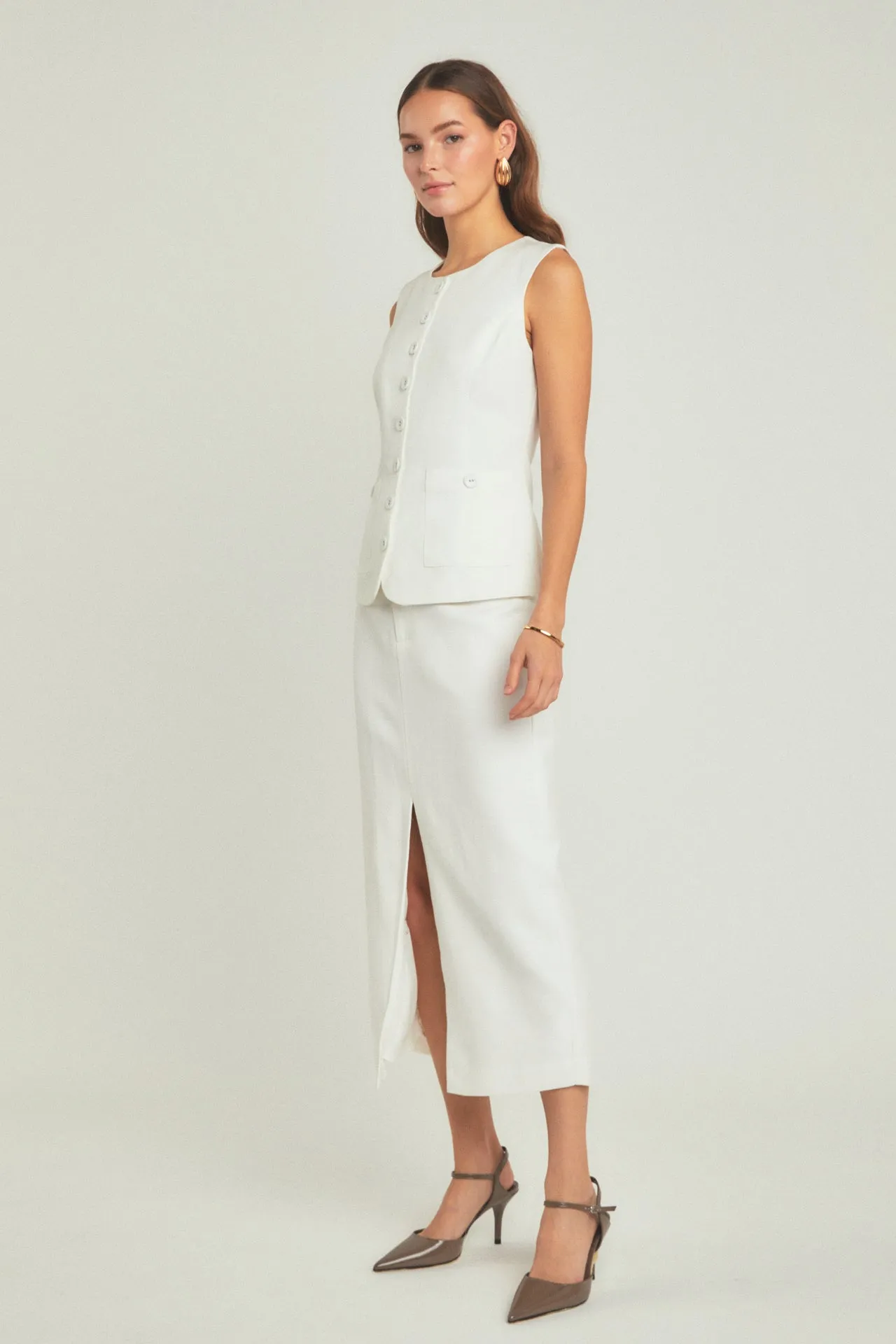 Front Slit Linen Maxi Skirt