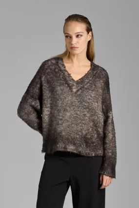 HAND PAINTED BRUSHED COTTON V NECK PULLOVER