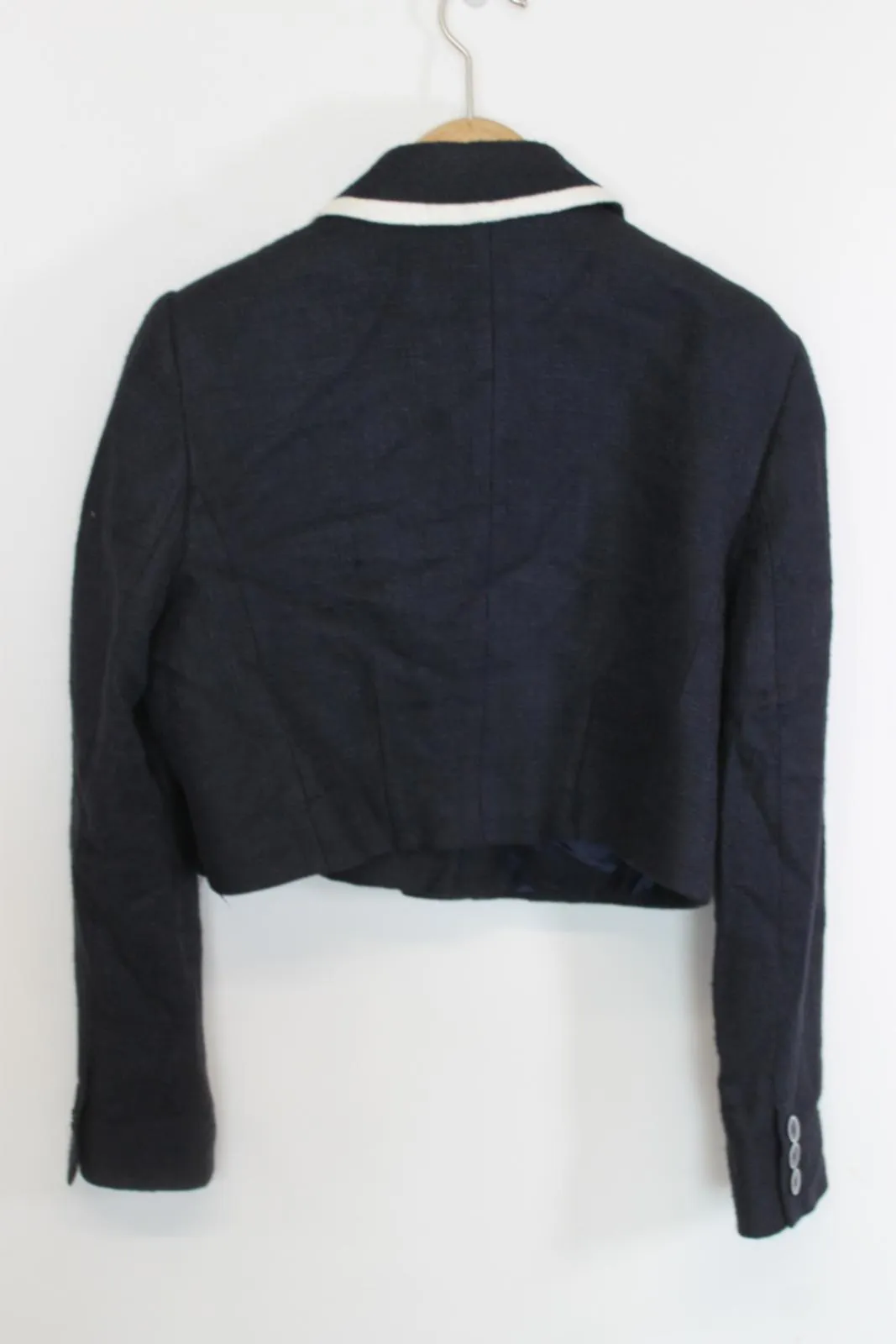 HOBBS Ladies Navy Blue Cropped Collared Long Sleeve Button Down Jacket EU40 UK12