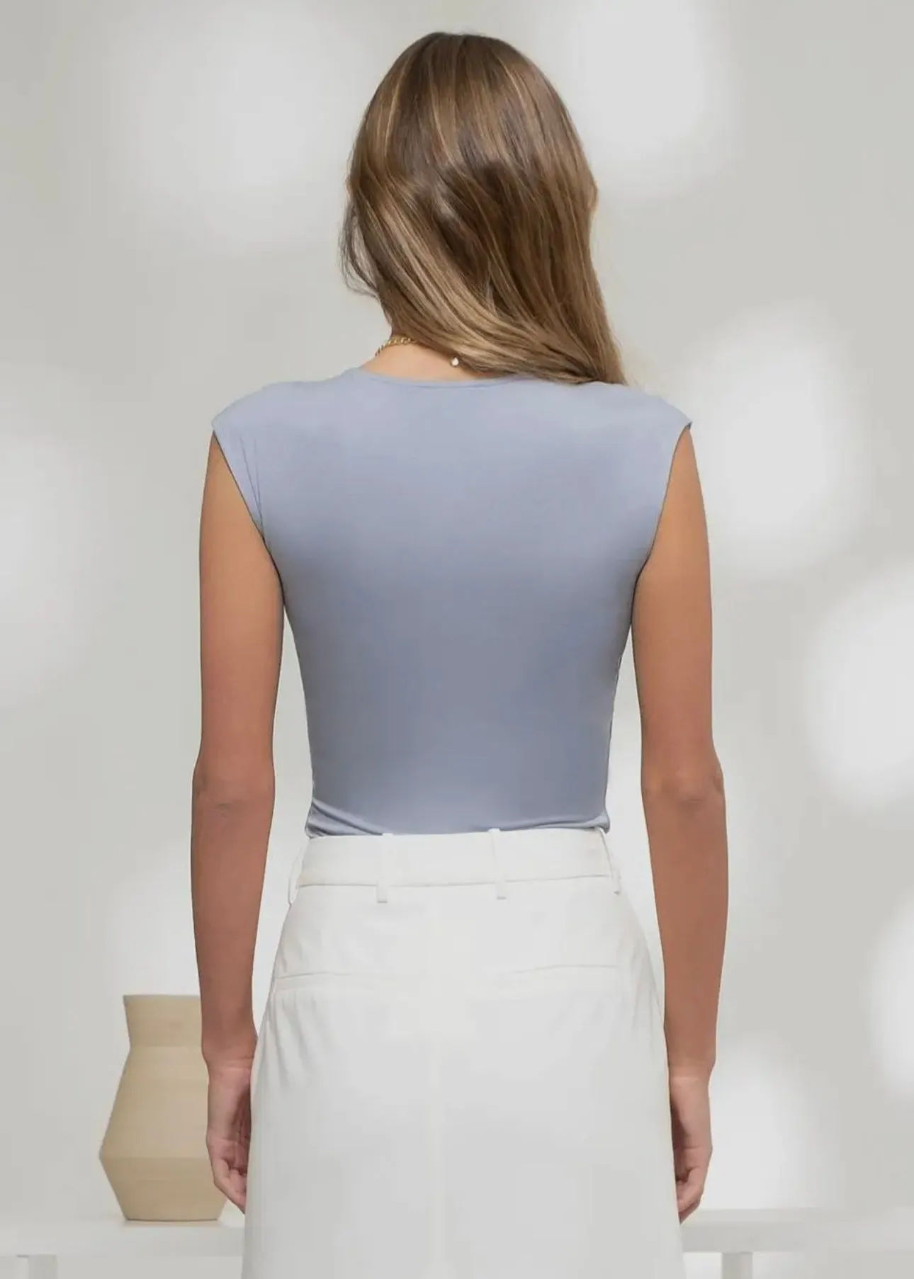 In the Clouds Knit Sleeveless Top in Dusty Blue