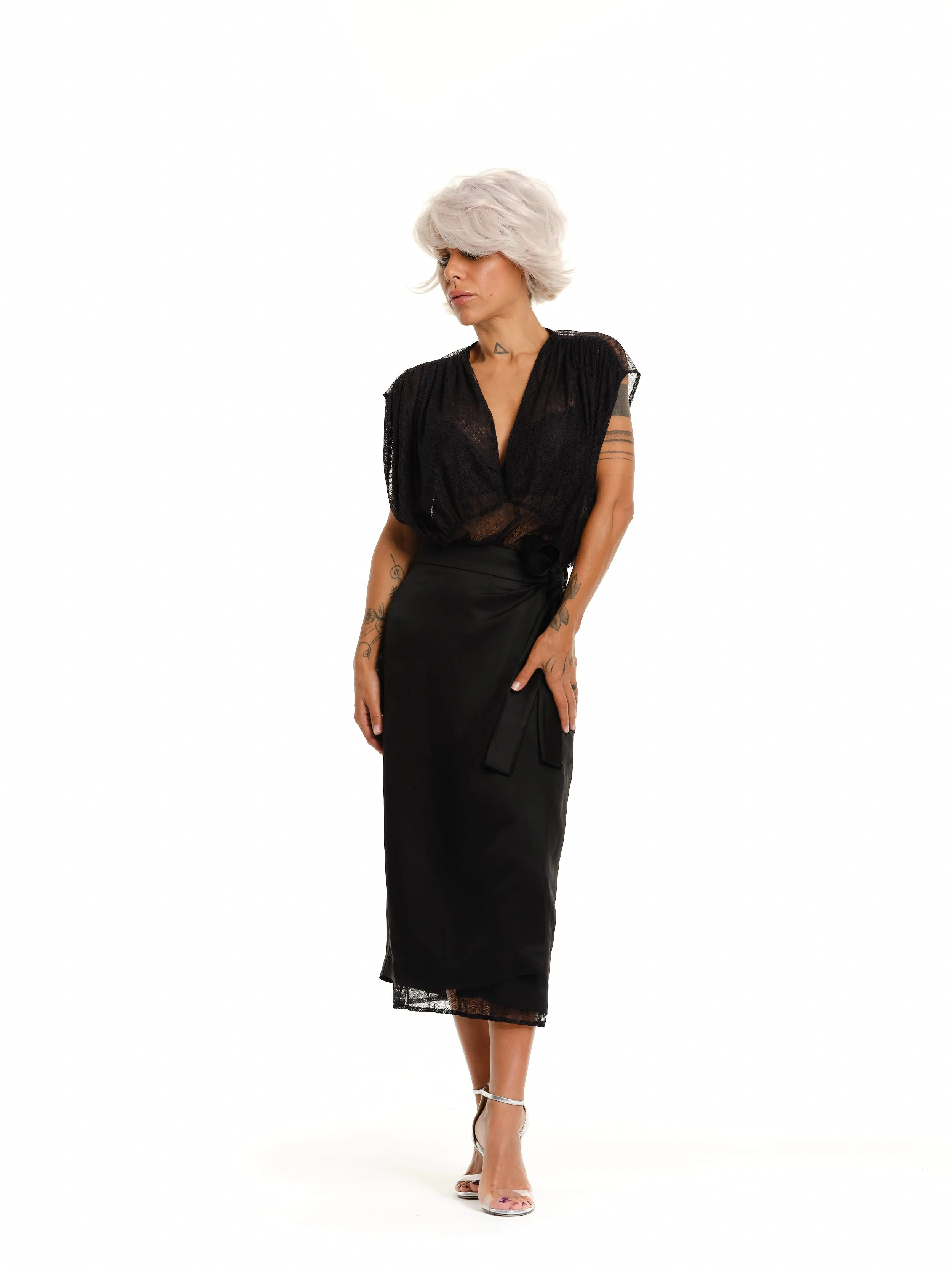 Lace Dress and Wrap Skirt Co-Ord Set