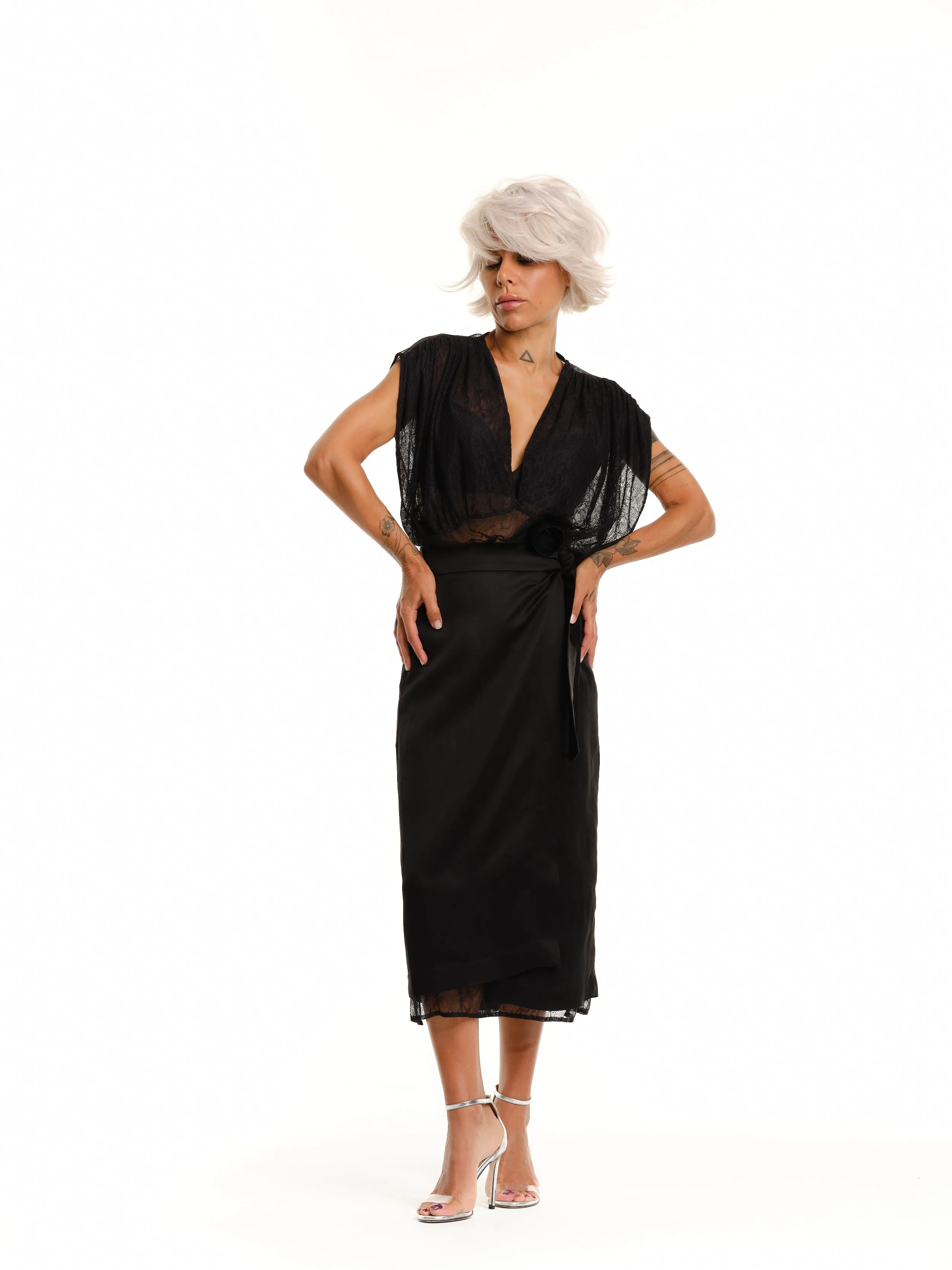 Lace Dress and Wrap Skirt Co-Ord Set