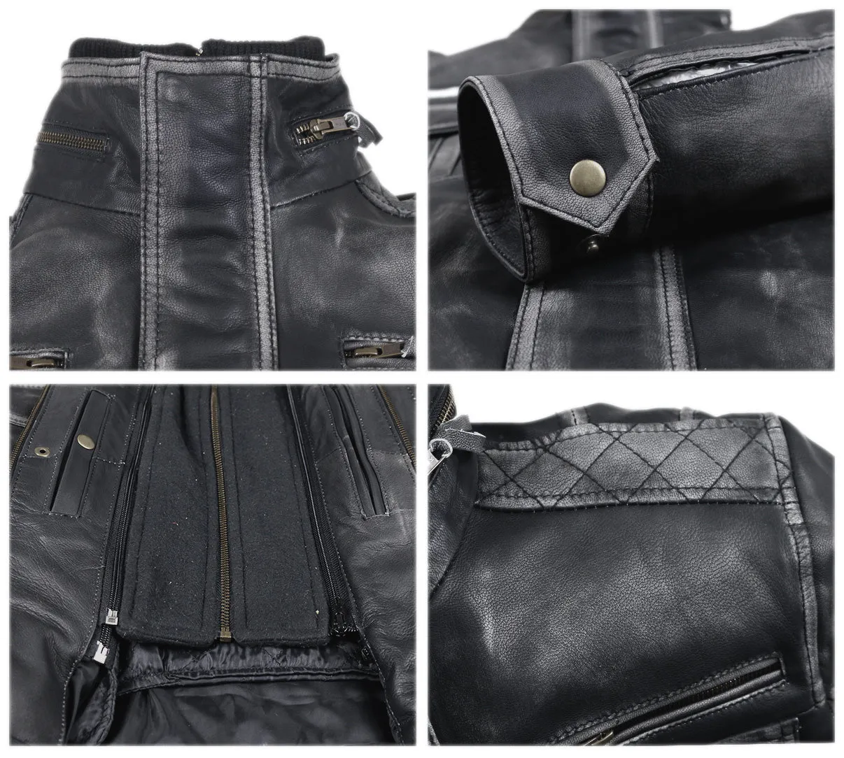 Leather Jackets Hub Mens Genuine Cow Ruboff Leather Jacket (Black-Rubboff, Racer Jacket) - 1801011