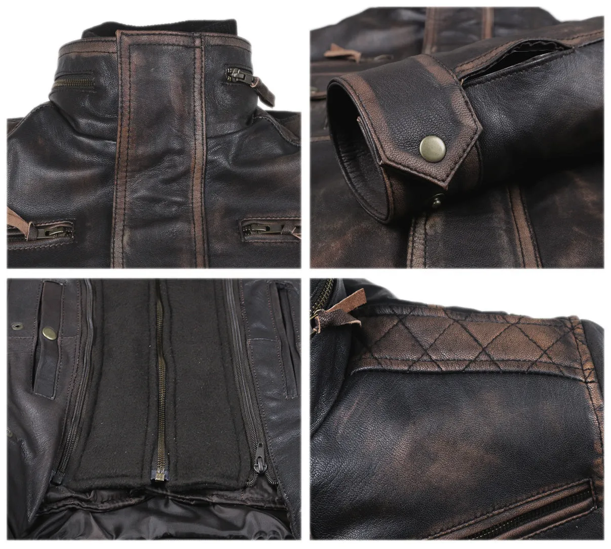 Leather Jackets Hub Mens Genuine Cow Ruboff Leather Jacket (Black-Rubboff, Racer Jacket) - 1801011