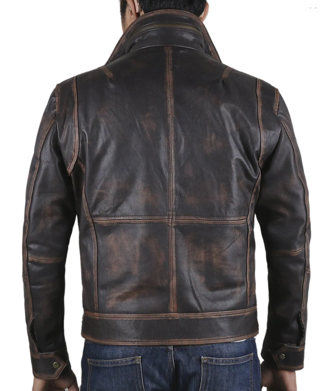 Leather Jackets Hub Mens Genuine Cow Ruboff Leather Jacket (Black-Rubboff, Racer Jacket) - 1801011