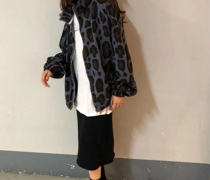 Leopard Print Windbreaker Sporty Zipper Jacket