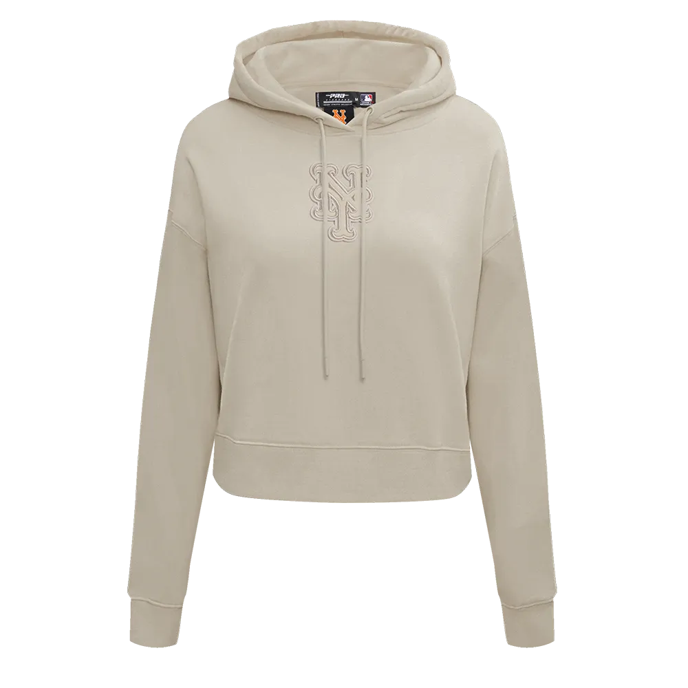 MLB NEW YORK METS NEUTRAL WOMEN'S CROPPED PO HOODIE (TAUPE)
