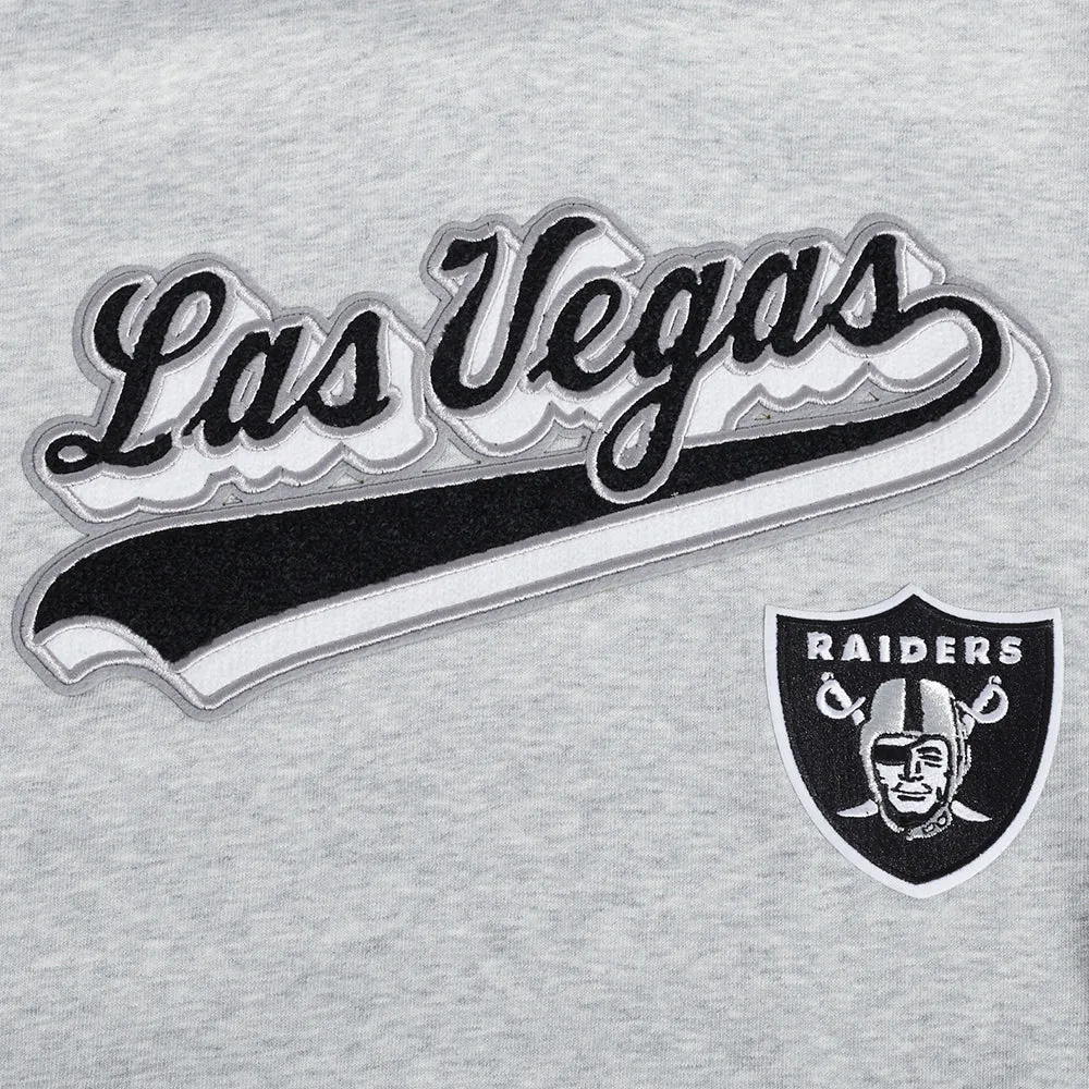 NFL LAS VEGAS RAIDERS SCRIPT TAIL WOMEN'S RIB FLC CROPPED PO HOODIE (HEATHER GRAY/BLACK)