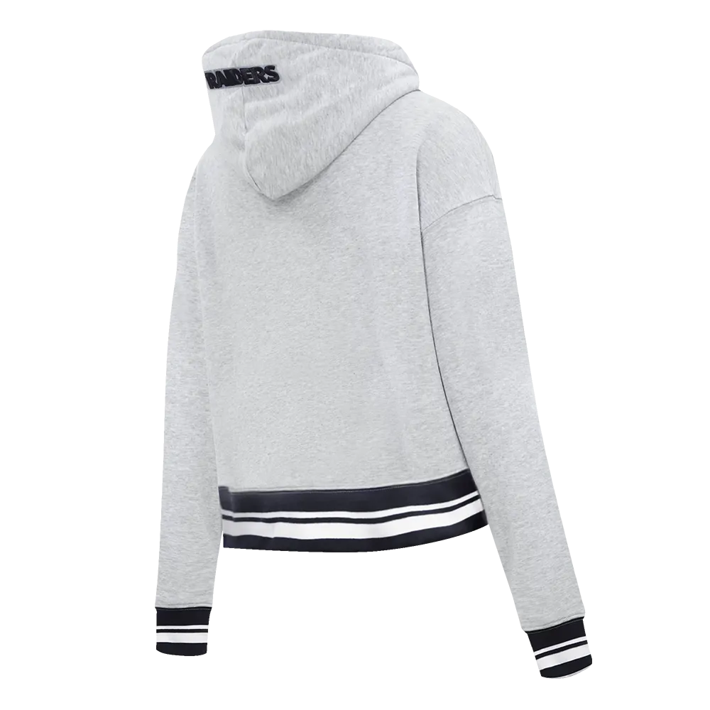 NFL LAS VEGAS RAIDERS SCRIPT TAIL WOMEN'S RIB FLC CROPPED PO HOODIE (HEATHER GRAY/BLACK)