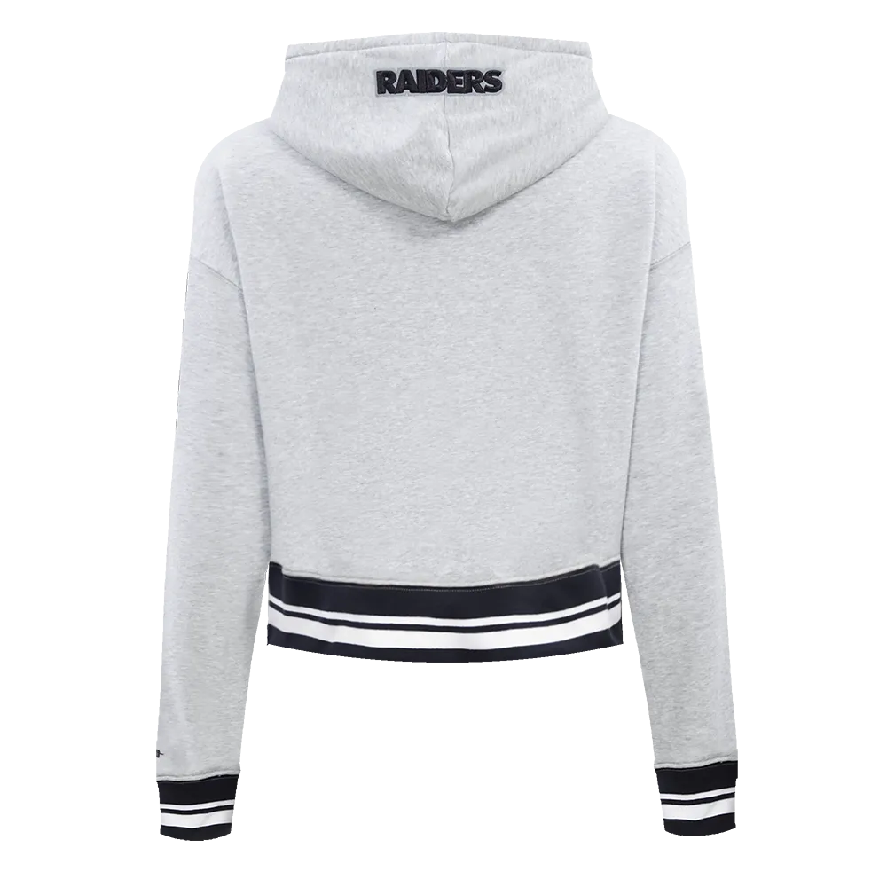 NFL LAS VEGAS RAIDERS SCRIPT TAIL WOMEN'S RIB FLC CROPPED PO HOODIE (HEATHER GRAY/BLACK)
