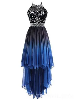 Ombre Chiffon Hi-Lo Homecoming Dress Halter Sparkly Dance Dress