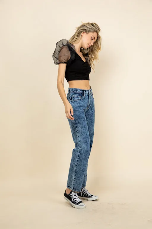 ORGANZA SLEEVE BODYCON TOP
