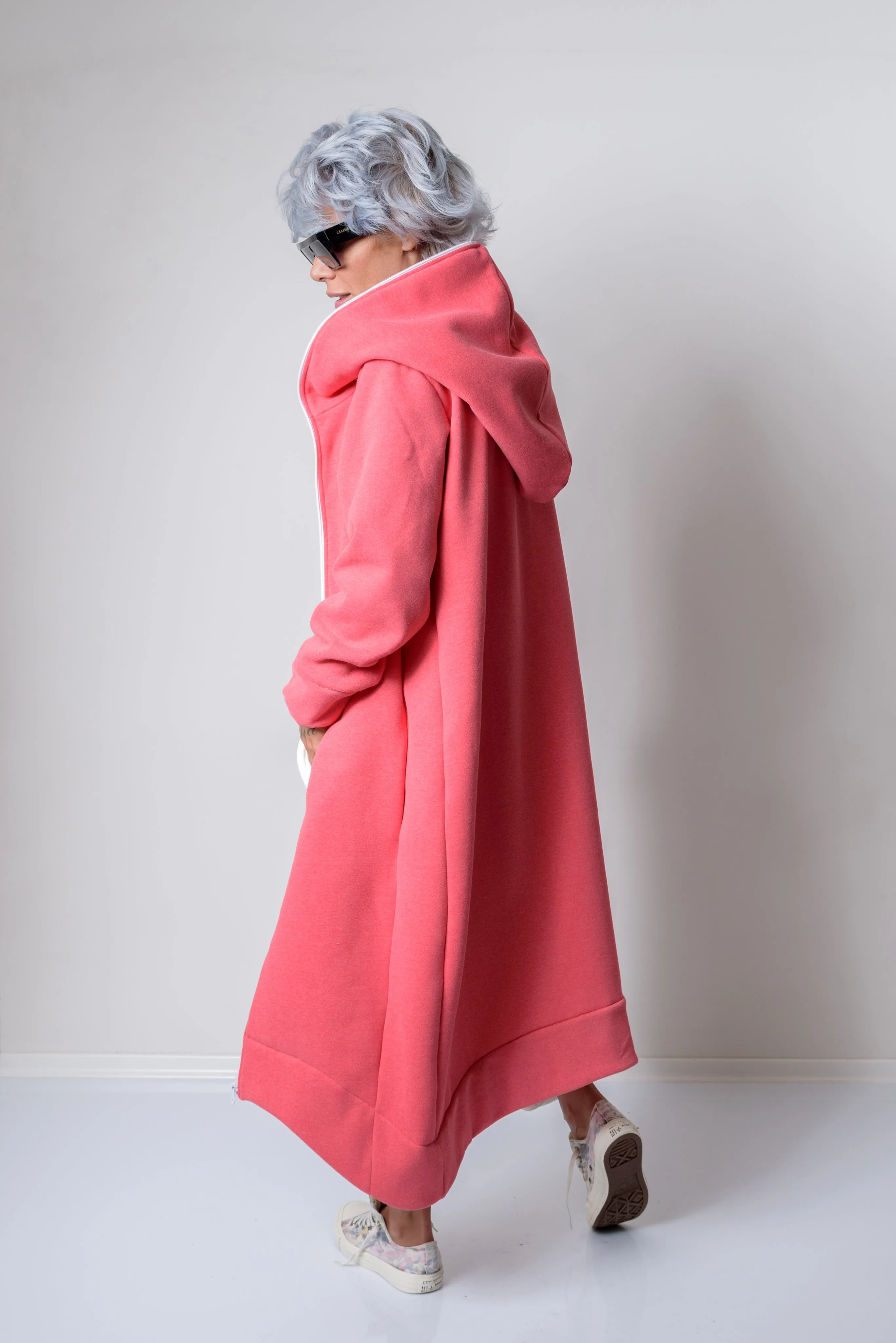 Pink Warm Quilted Oversized Casual Hoodie Sweatshirt