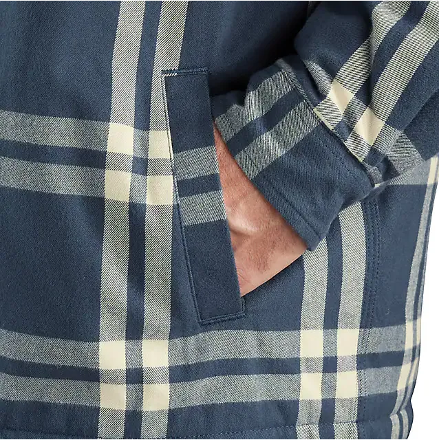 Relaxed Fit Flannel Sherpa-Lined Shirt Jacket - Dark Blue