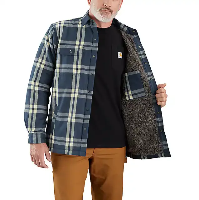 Relaxed Fit Flannel Sherpa-Lined Shirt Jacket - Dark Blue